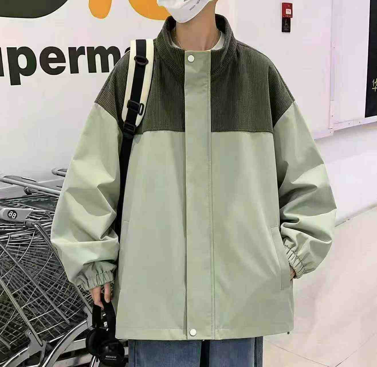 Jaket Kasual Pria Modis Longgar Kerah Tegak Sambungan Blok Warna, Total 3187 Potong - Image 8