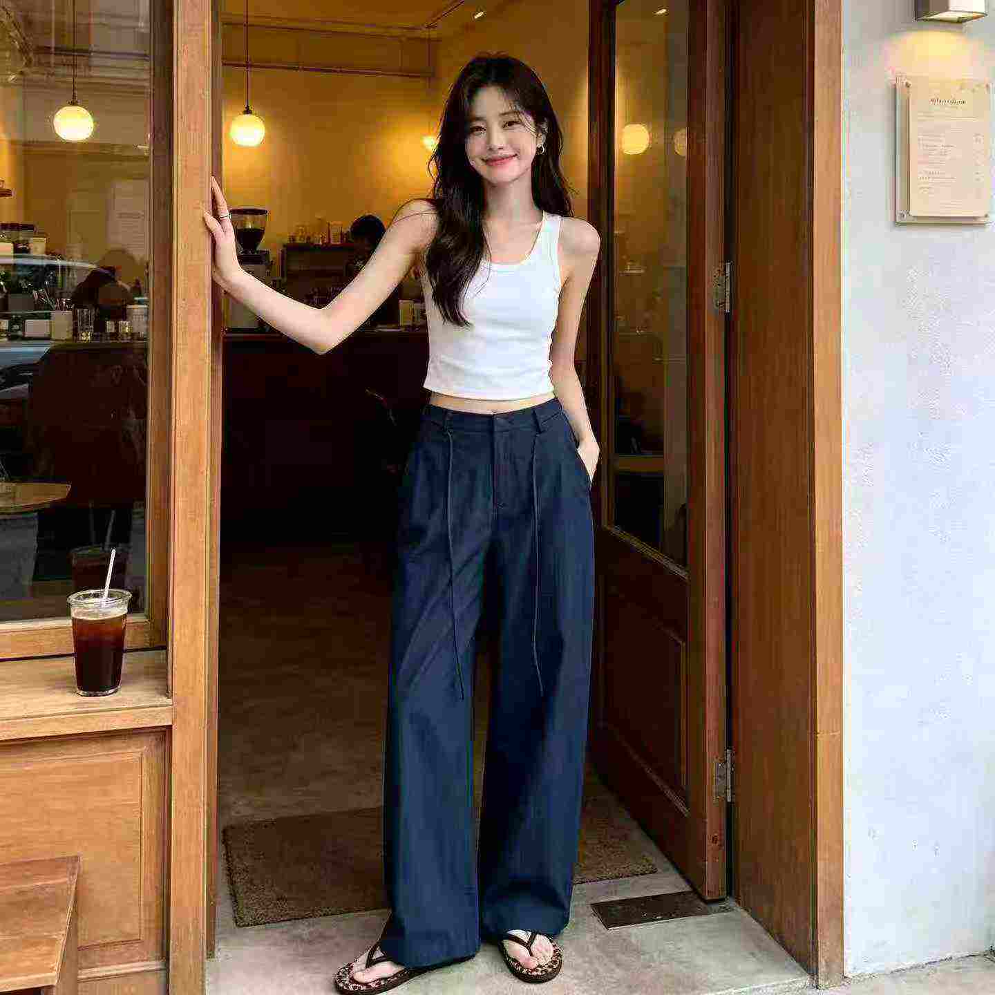 534 Dona Ayollarning Yozgi Koreyscha Yuqori Belli Tensel Cho'ziluvchan Denim Keng Oyoqli Shimlari - Image 4