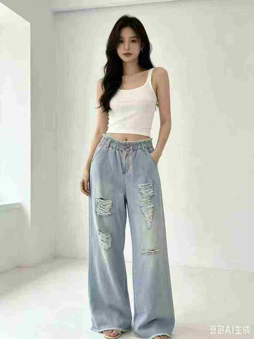 About 350 Pcs Casual Ripped Straight Jeans Size S-2XL - Image 2