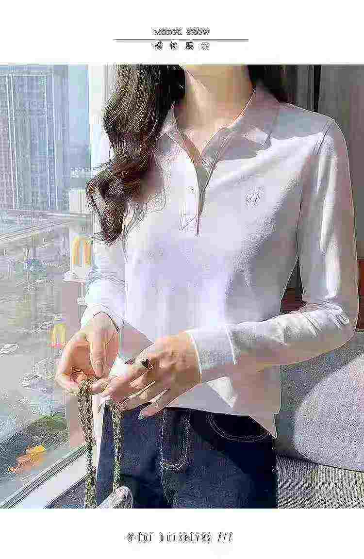 3110件优质品牌棉质女士刺绣长袖翻领Polo T恤 - Image 2
