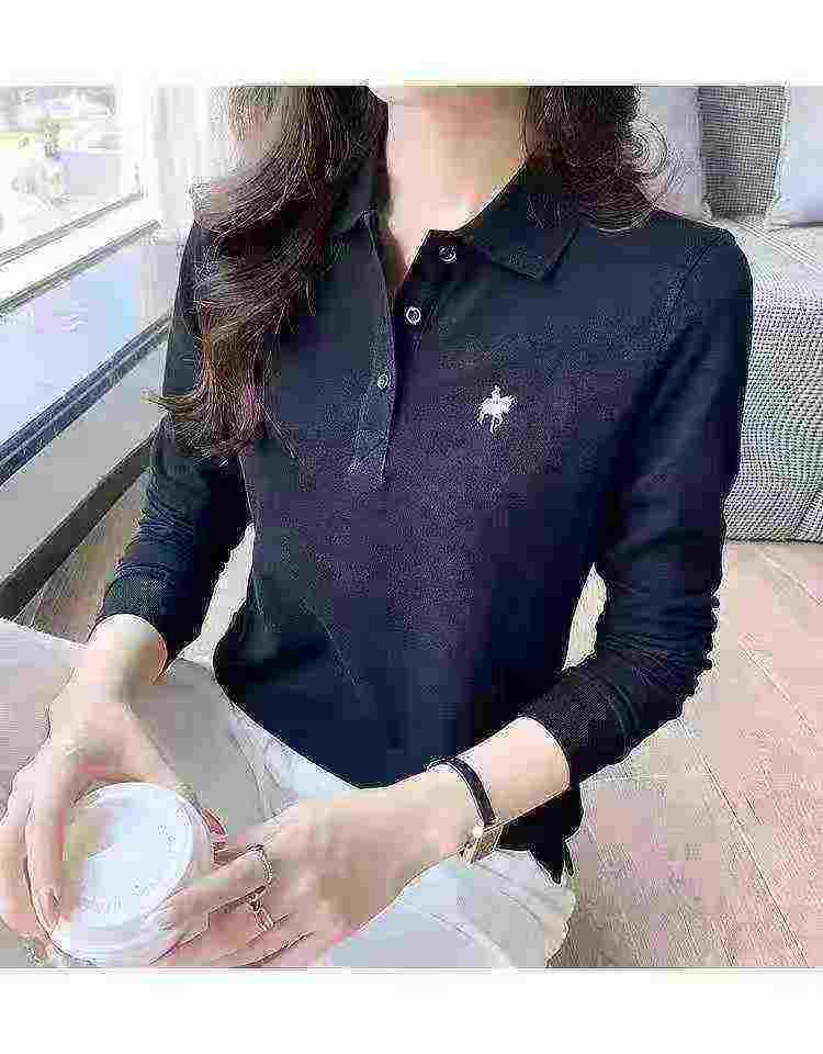 3110件优质品牌棉质女士刺绣长袖翻领Polo T恤 - Image 3