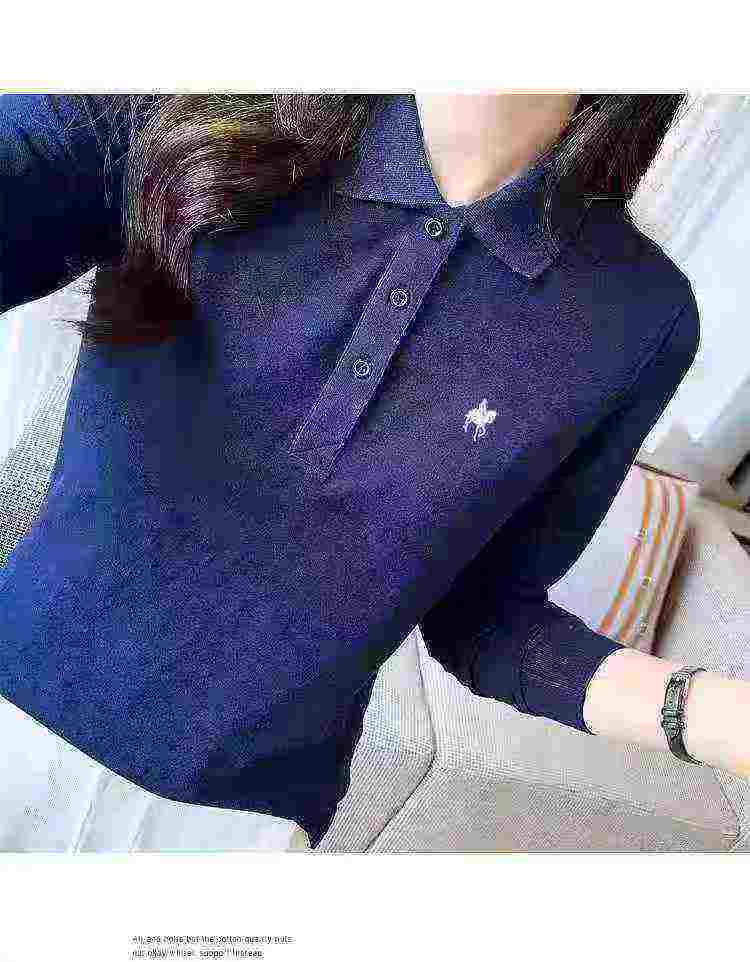 3110件优质品牌棉质女士刺绣长袖翻领Polo T恤 - Image 4