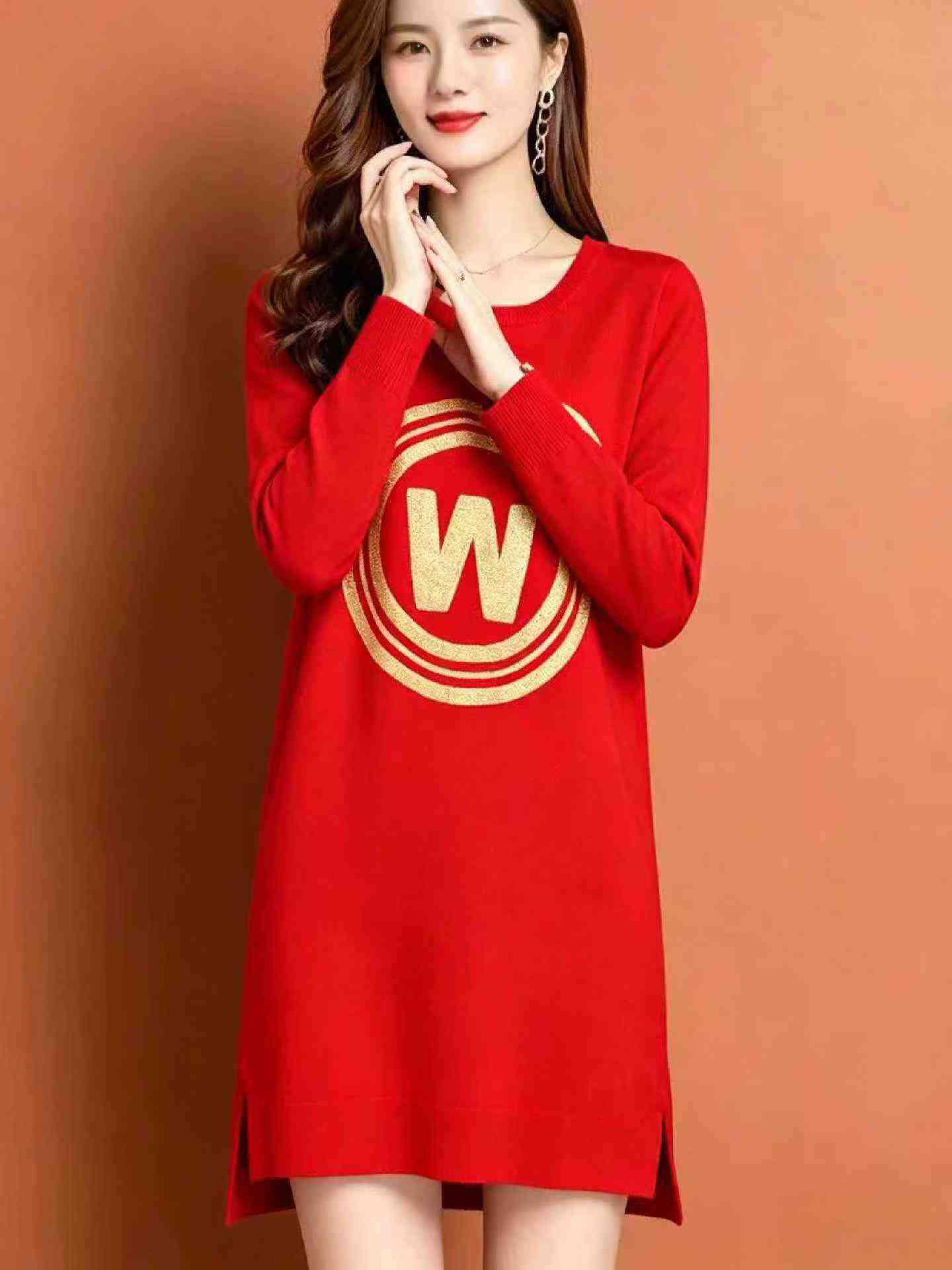 Winter Vintage Fleece Lined Crew Neck Sweater Dress, 1020 Pieces - Image 5