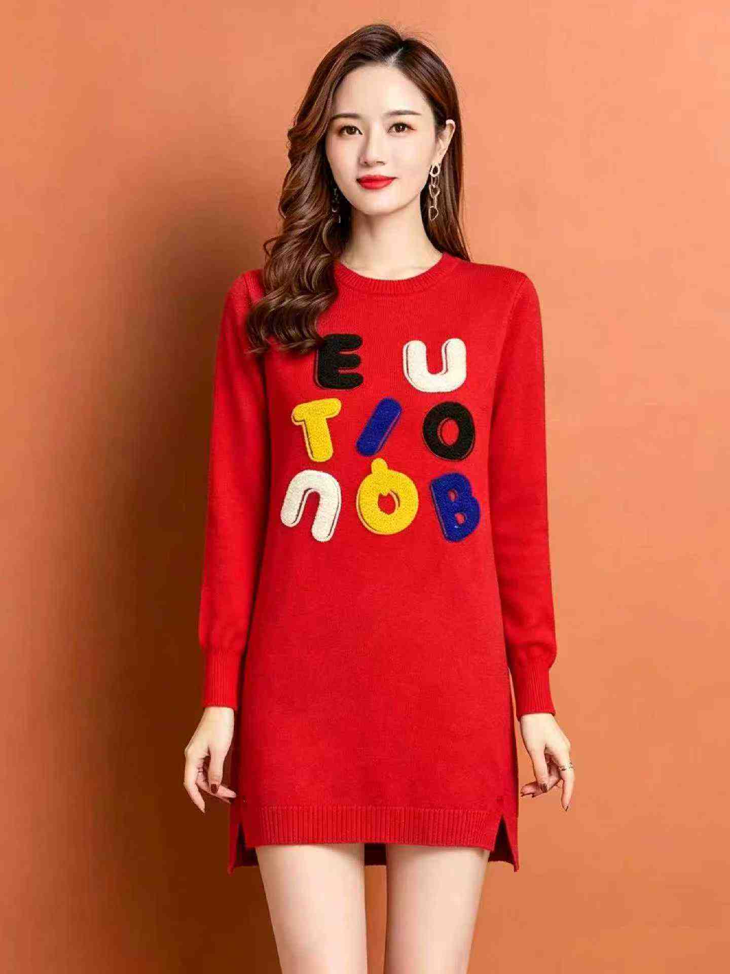 Winter Vintage Fleece Lined Crew Neck Sweater Dress, 1020 Pieces - Image 6
