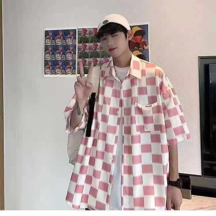 Áo sơ mi ngắn tay nam mùa hè họa tiết bàn cờ kiểu dáng rộng, cỡ S-2XL, khoảng 500 chiếc - Image 4