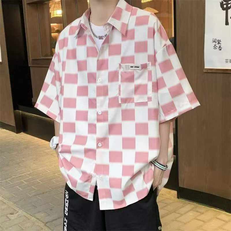 Áo sơ mi ngắn tay nam mùa hè họa tiết bàn cờ kiểu dáng rộng, cỡ S-2XL, khoảng 500 chiếc - Image 5