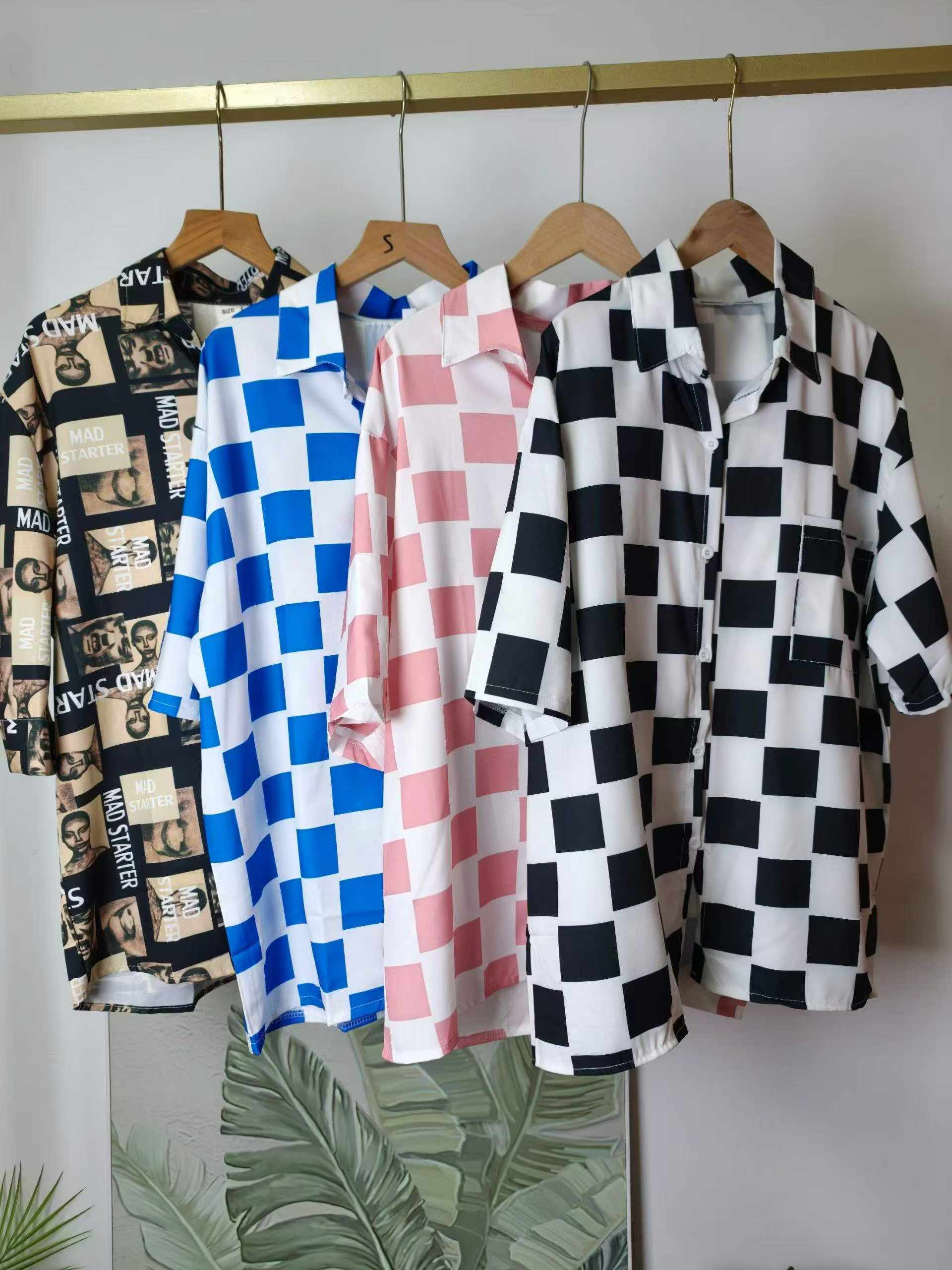 Áo sơ mi ngắn tay nam mùa hè họa tiết bàn cờ kiểu dáng rộng, cỡ S-2XL, khoảng 500 chiếc - Image 9