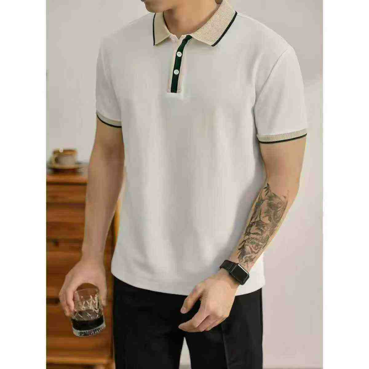 2460 Pcs Light Luxury Color-block Collared Short Sleeve Breathable Polo Shirts - Image 3