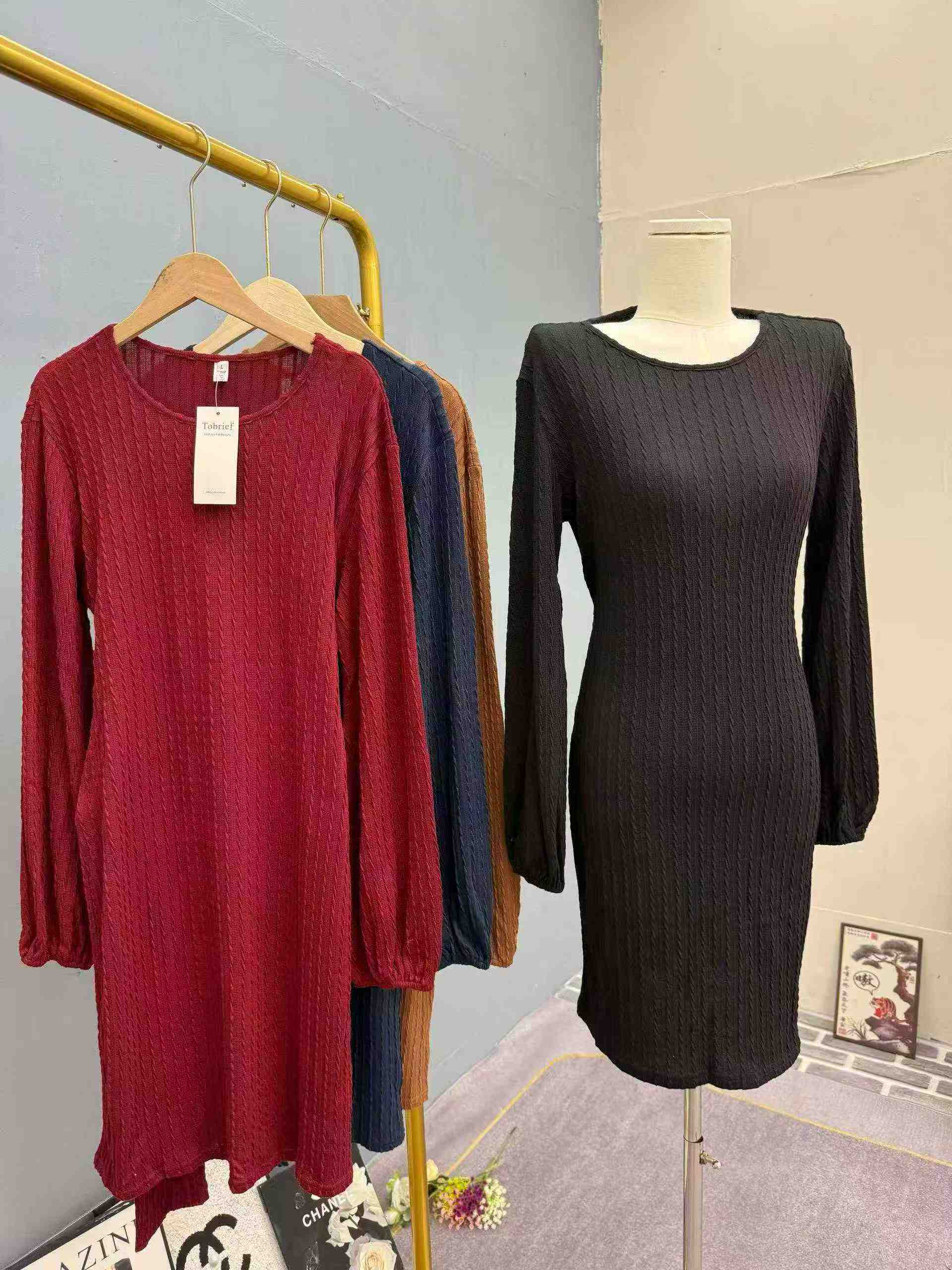 295 Pcs Women's Long Sleeve Knit Casual Dresses - Image 3