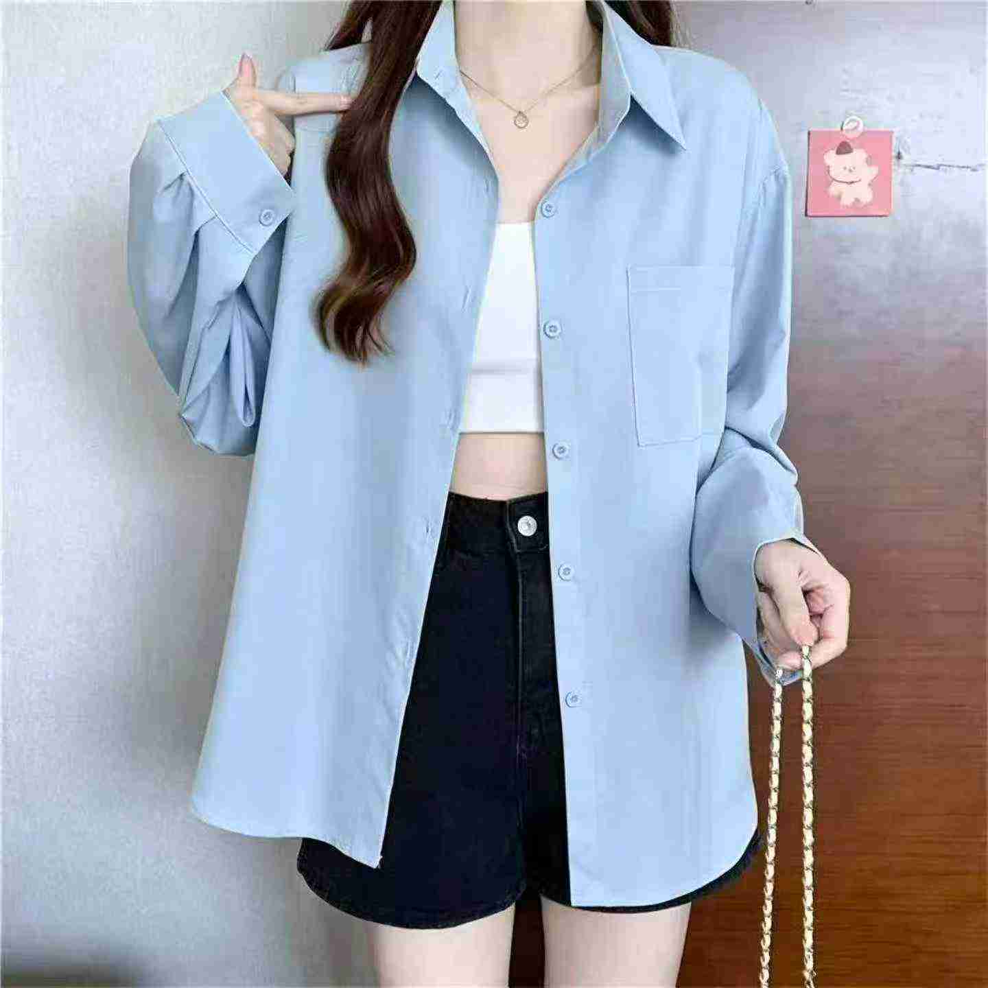 189 Pcs Solid Casual Loose Couple Long Sleeve Shirts - Image 3