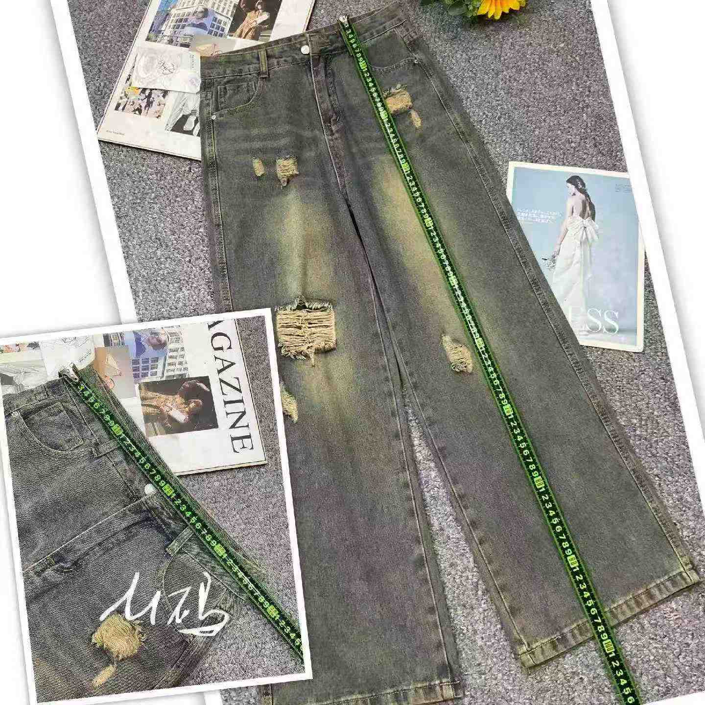 Көктем Жаз винтажді жыртылған кең аяқты джинсы, шамамен 120 дана - Image 8