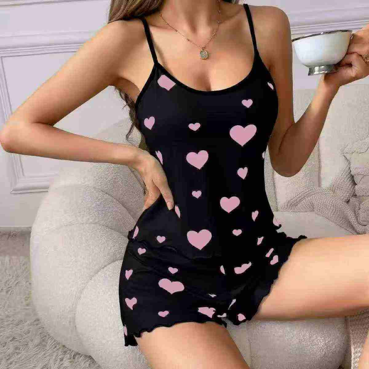 ۲۰۰ دست ست پیژامه زنانه سایز بزرگ با تاپ بنددار و شلوارک کوتاه - Image 6