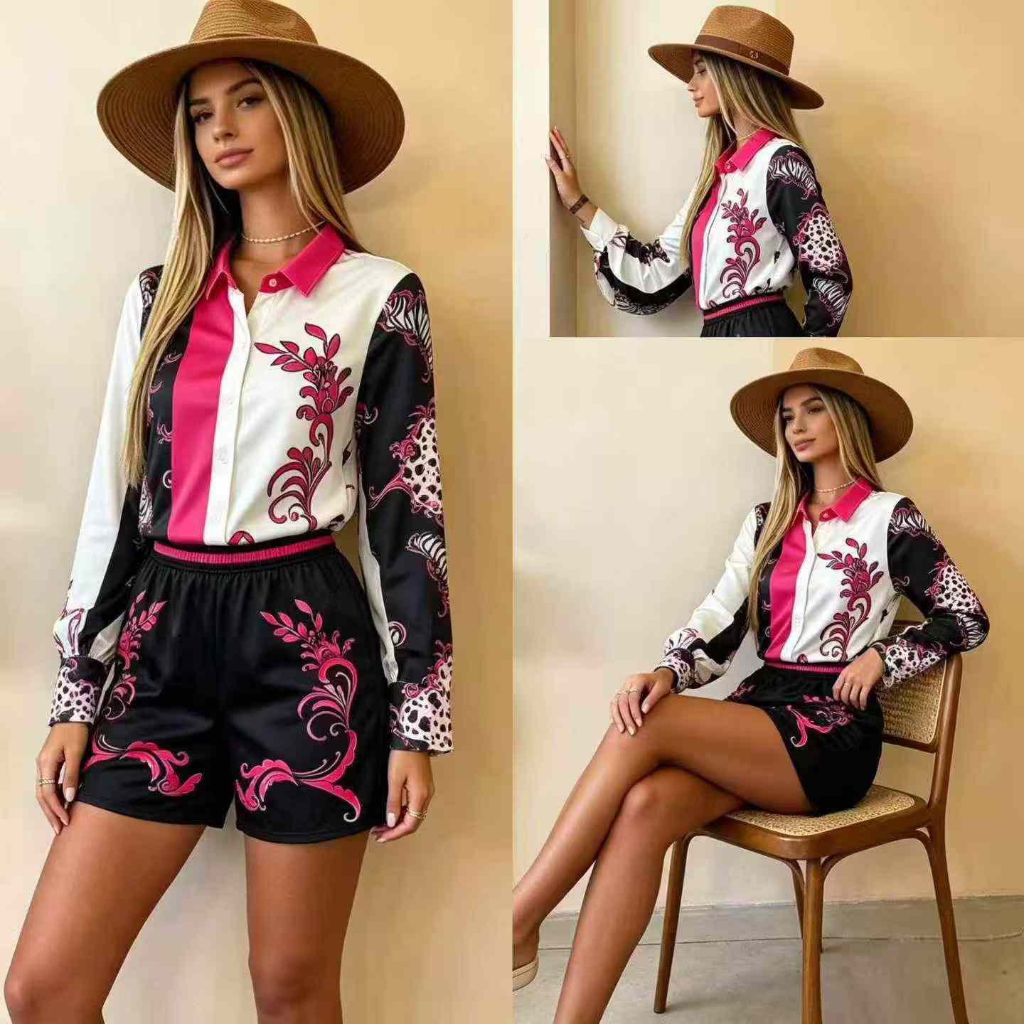 108 Conjuntos de Camisa Casual Feminina com Estampa de Totem e Shorts, Tamanhos S-2XL - Image 3