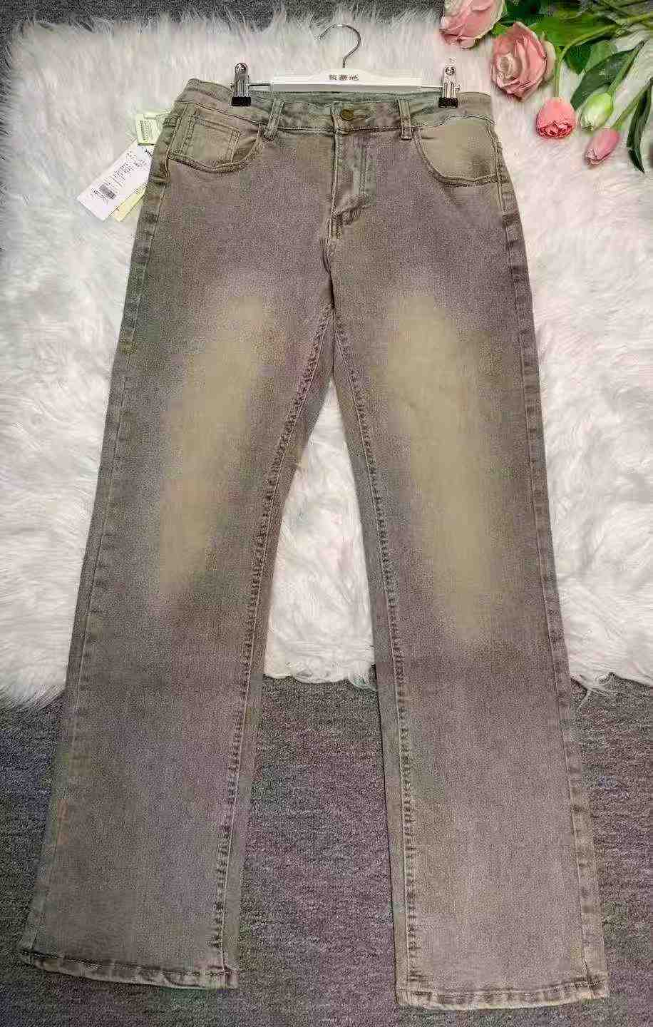 Jeans rectos elásticos de color amarillo barroso vintage para hombre, 138 piezas - Image 2