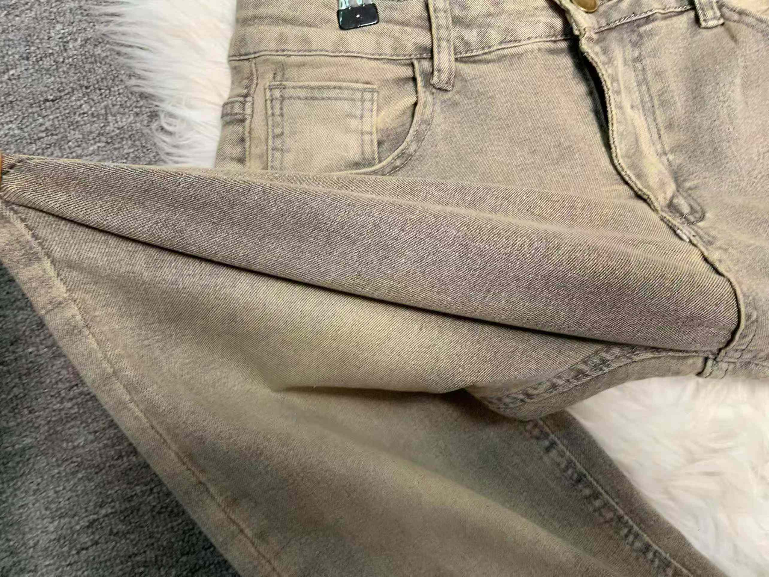 Jeans rectos elásticos de color amarillo barroso vintage para hombre, 138 piezas - Image 4
