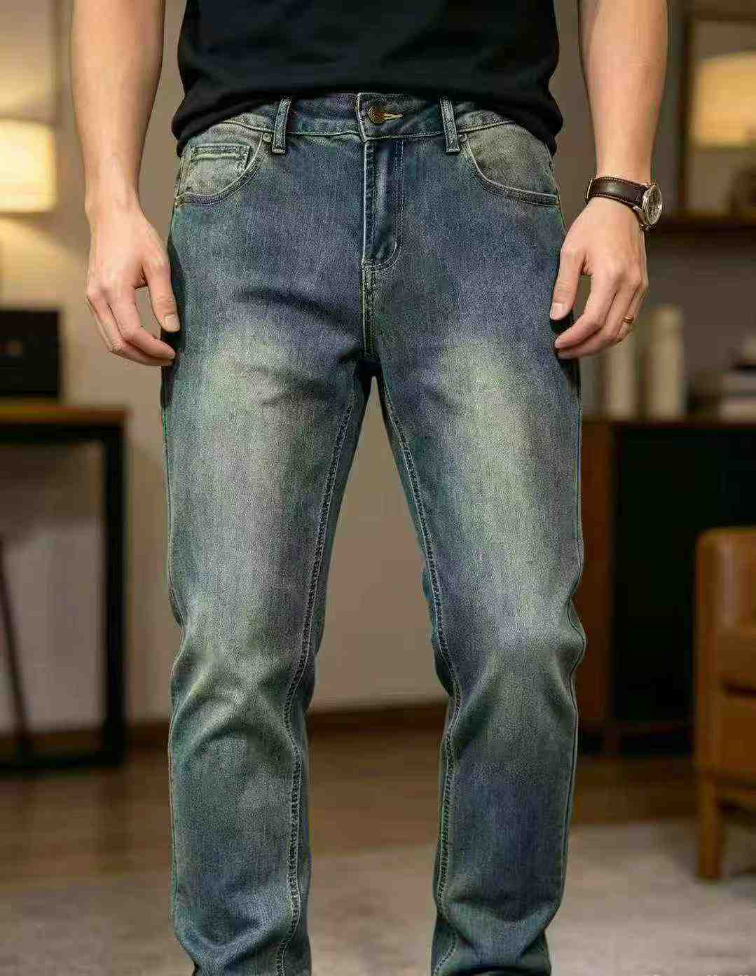 220 Piezas de Jeans cortados elásticos de corte recto entallado para hombre, con cierre YKK, empaquetados individualmente con etiqueta colgante, tallas S-3XL - Image 8