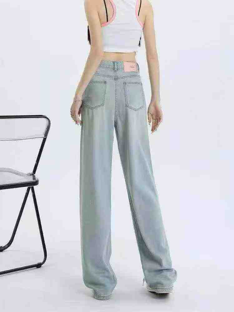 Jeans para mujer de cintura alta y pierna ancha de color azul glaciar, 2300 piezas, liquidación total completa - Image 3