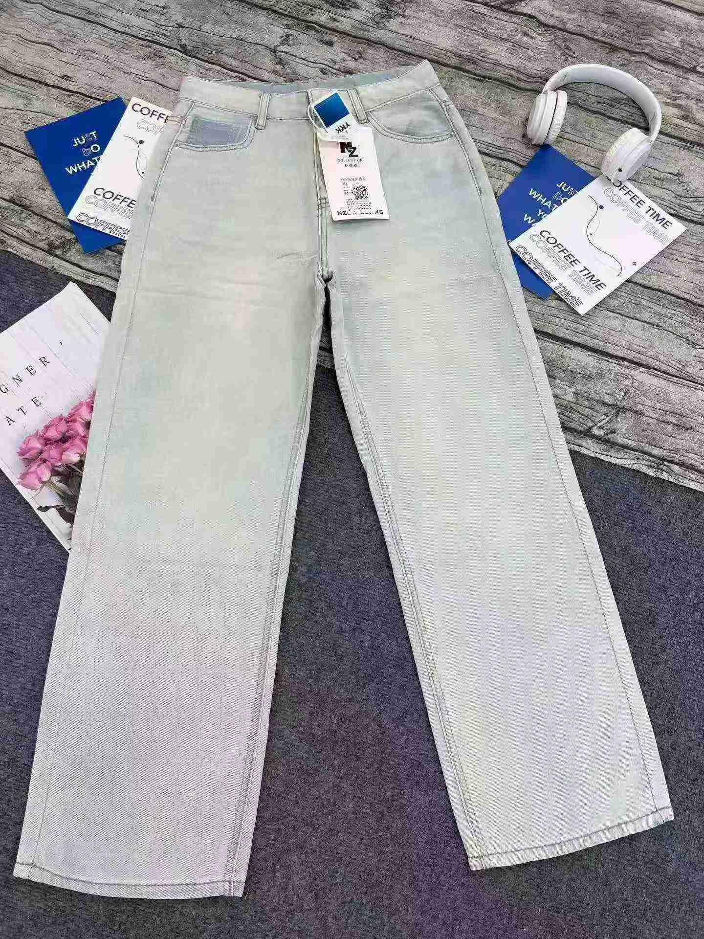 Jeans para mujer de cintura alta y pierna ancha de color azul glaciar, 2300 piezas, liquidación total completa - Image 4
