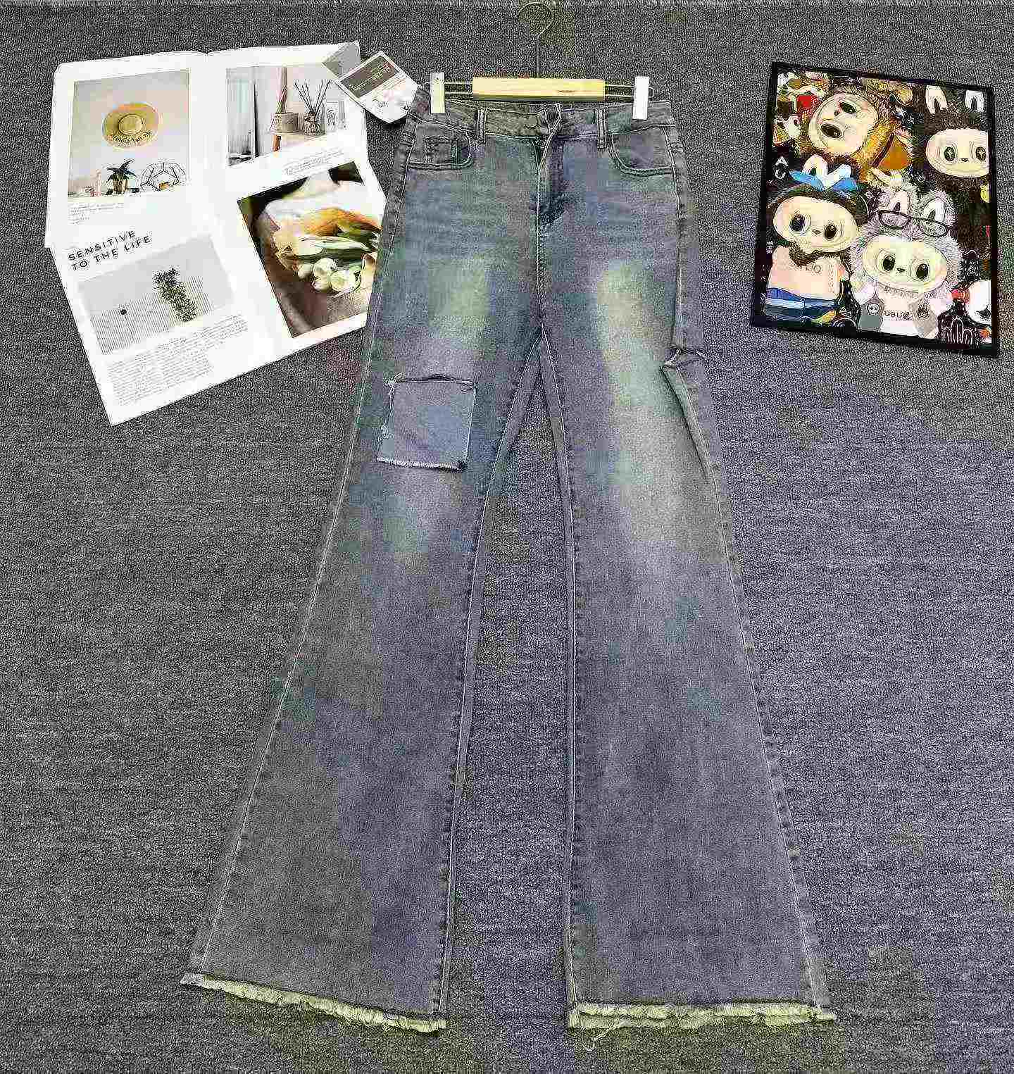 About 260 Pcs High Quality Spring Autumn American Retro Frayed High Waist Flared Floor-length Jeans S-XL - Image 3