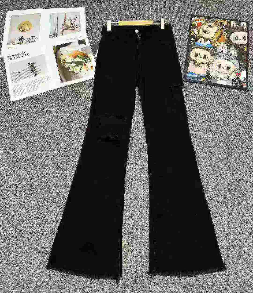 About 260 Pcs High Quality Spring Autumn American Retro Frayed High Waist Flared Floor-length Jeans S-XL - Image 4