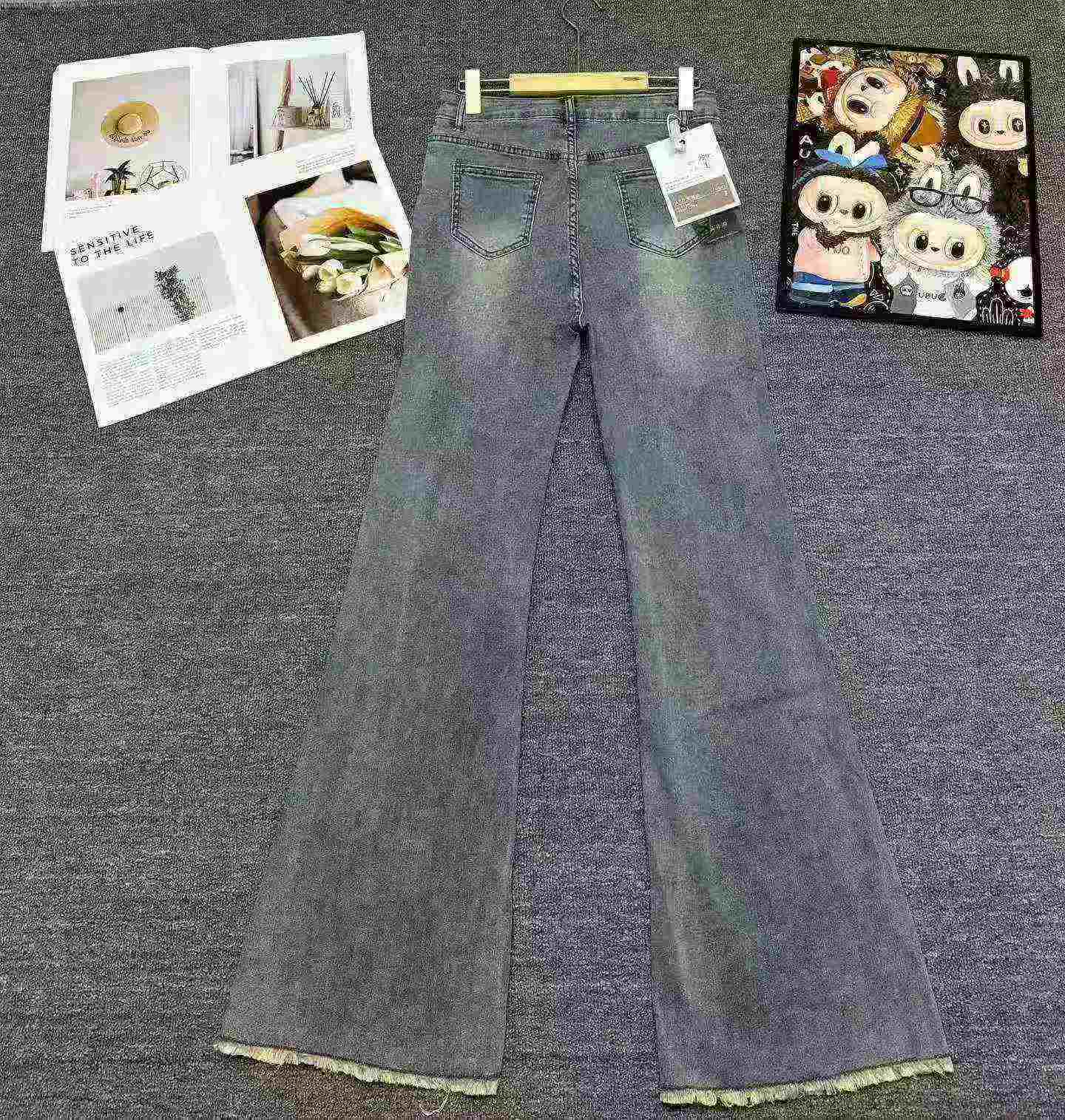 About 260 Pcs High Quality Spring Autumn American Retro Frayed High Waist Flared Floor-length Jeans S-XL - Image 5
