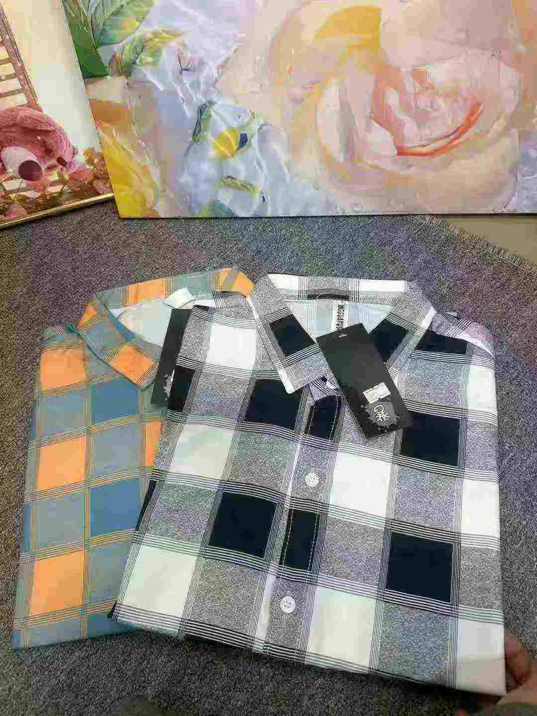 Camisa entallada de manga larga a cuadros de seda de hielo para hombre, 550 unidades en stock - Image 5
