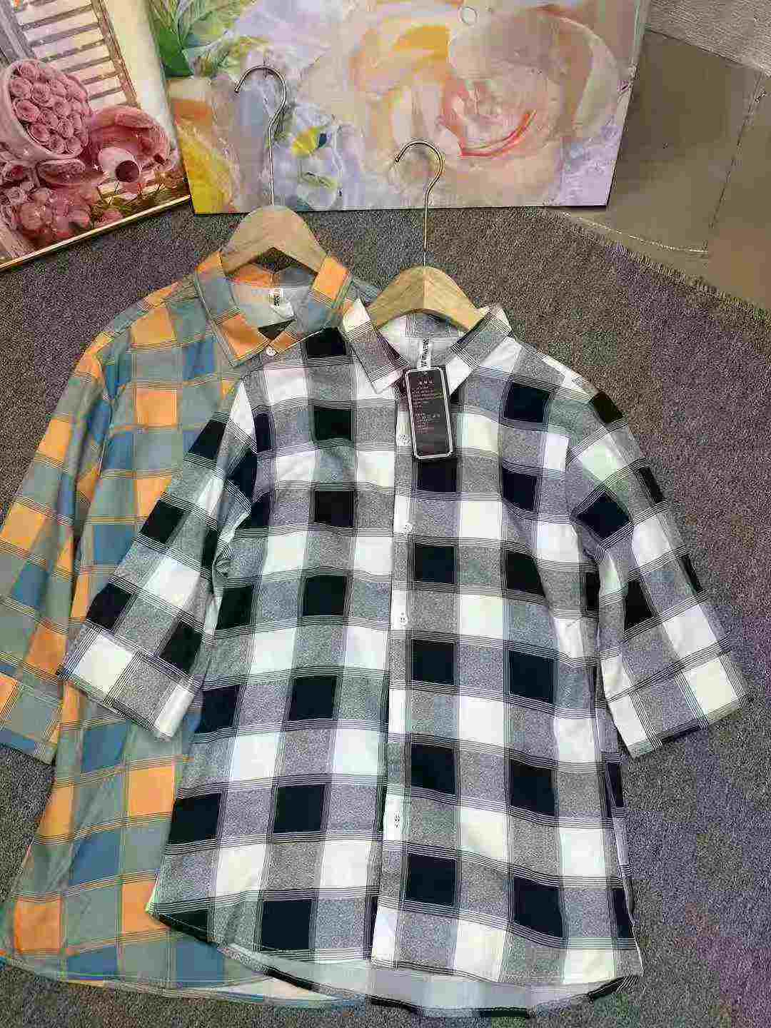 Camisa entallada de manga larga a cuadros de seda de hielo para hombre, 550 unidades en stock - Image 6