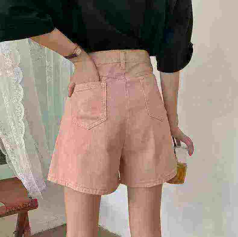 Around 128pcs High Quality Women's High Waist Slim Pink Denim Shorts - Image 4