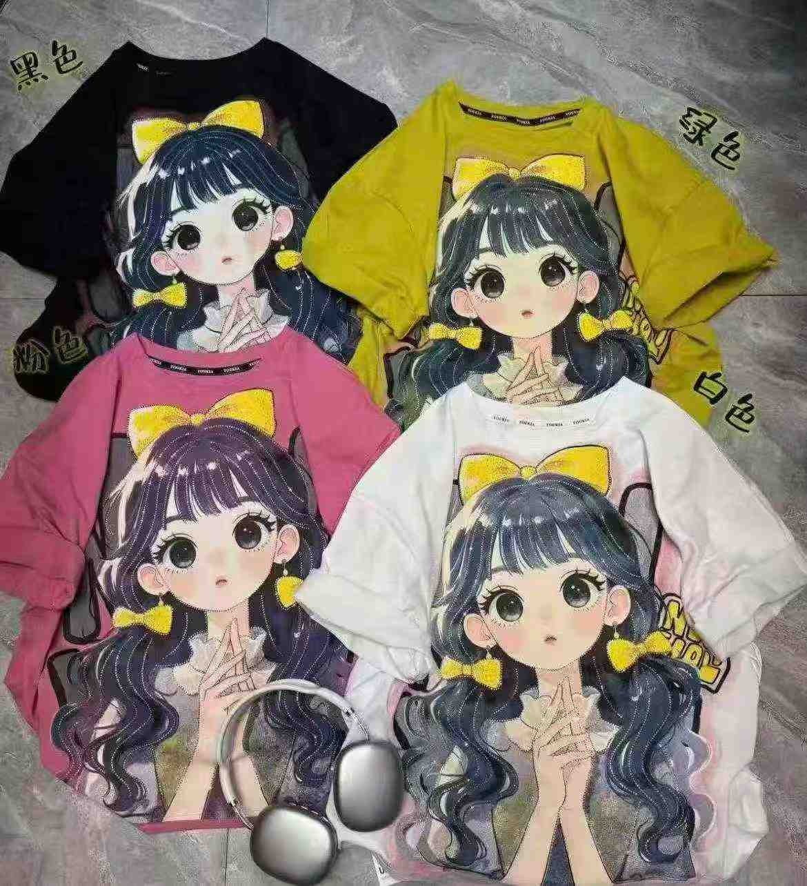 6000 Pcs Heavy Rhinestone Cartoon Print Loose Cotton Short Sleeve T-shirts - Image 6