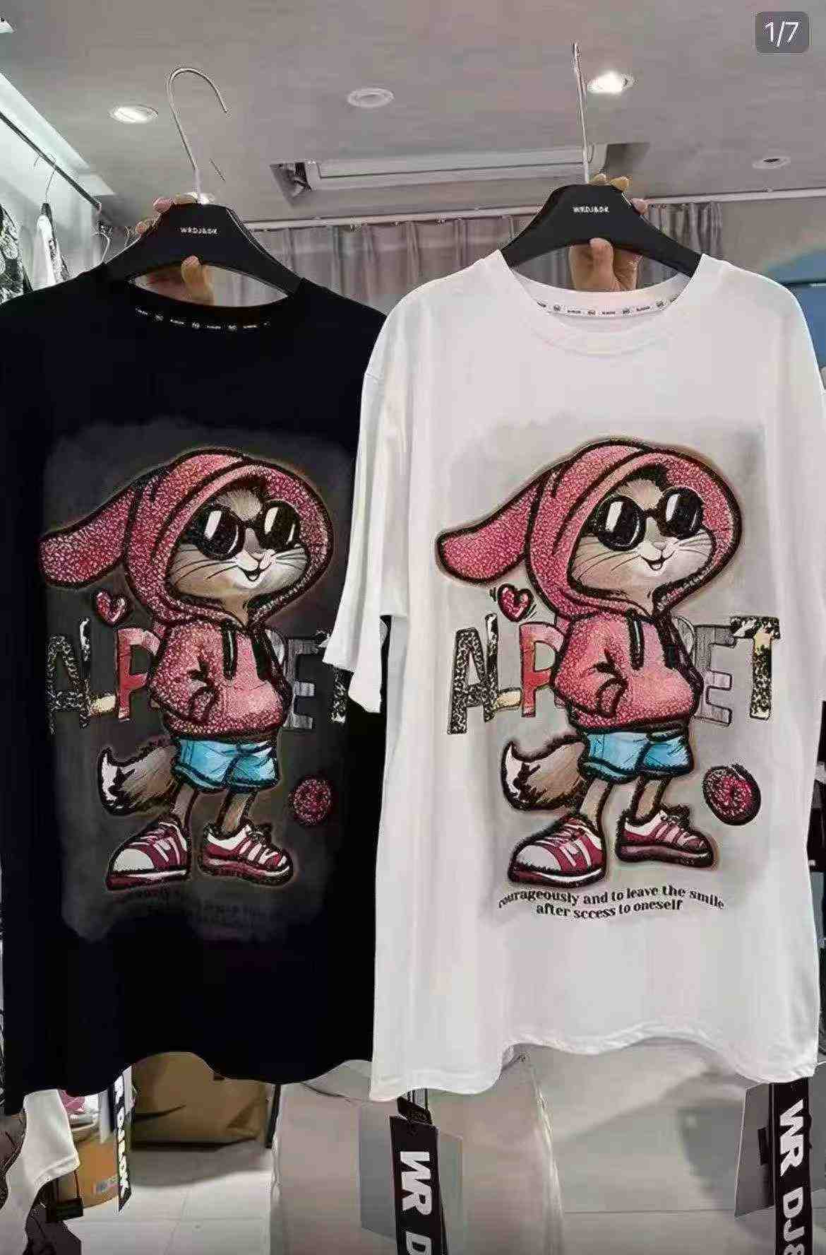 6000 Pcs Heavy Rhinestone Cartoon Print Loose Cotton Short Sleeve T-shirts - Image 7