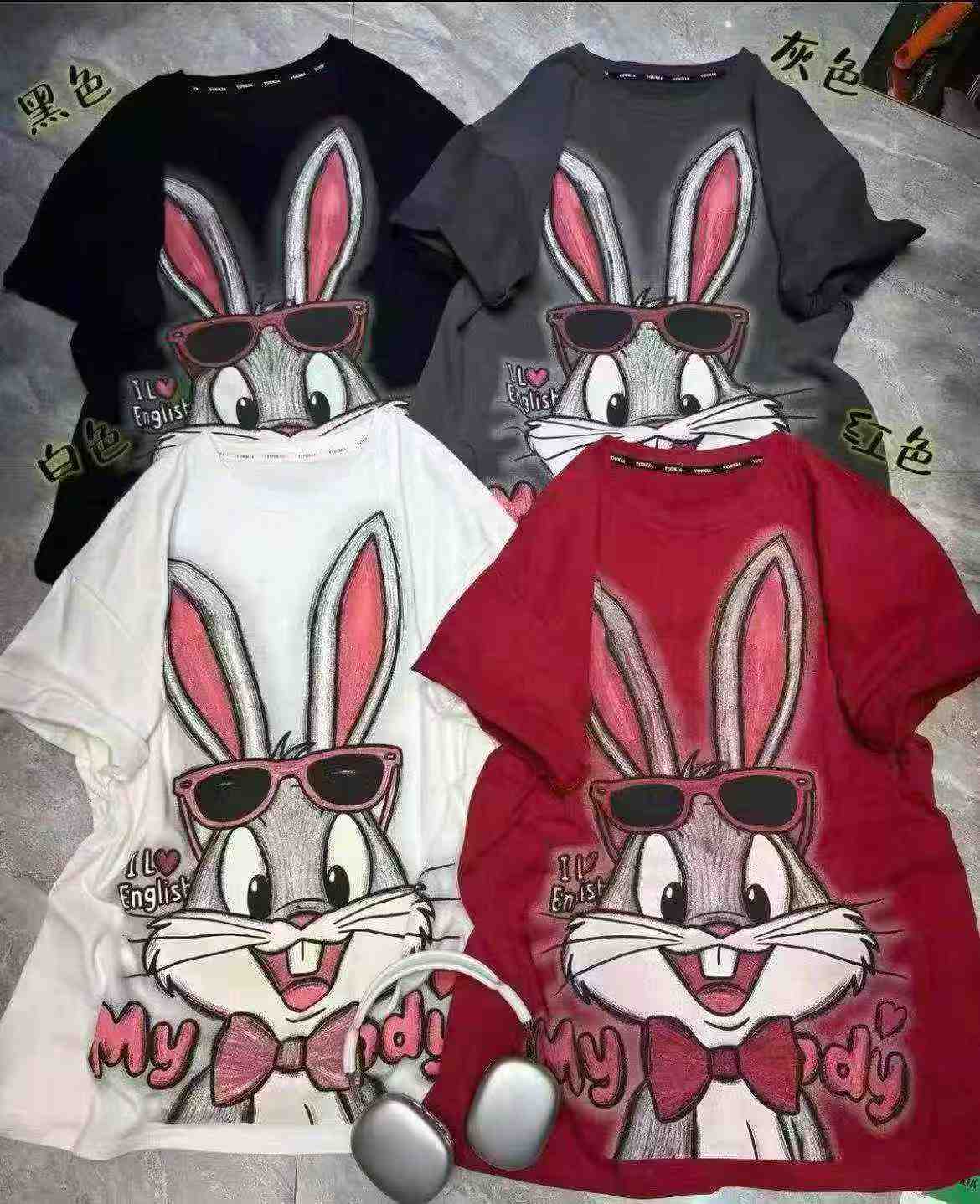 6000 Pcs Heavy Rhinestone Cartoon Print Loose Cotton Short Sleeve T-shirts - Image 8