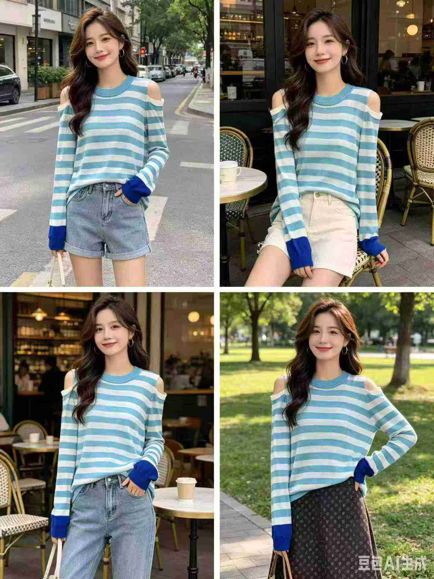 Off-shoulder Loose Striped Knit Tops, About 600 Pieces - Image 7