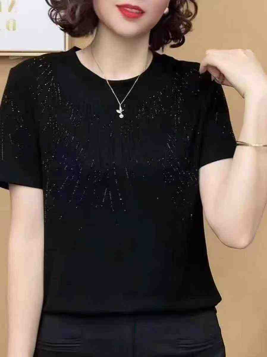 546 Pcs Summer Heavy Rhinestone Short Sleeve T-Shirts - Image 2