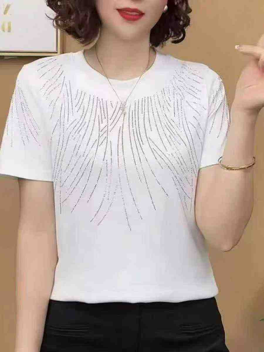 546 Pcs Summer Heavy Rhinestone Short Sleeve T-Shirts - Image 3
