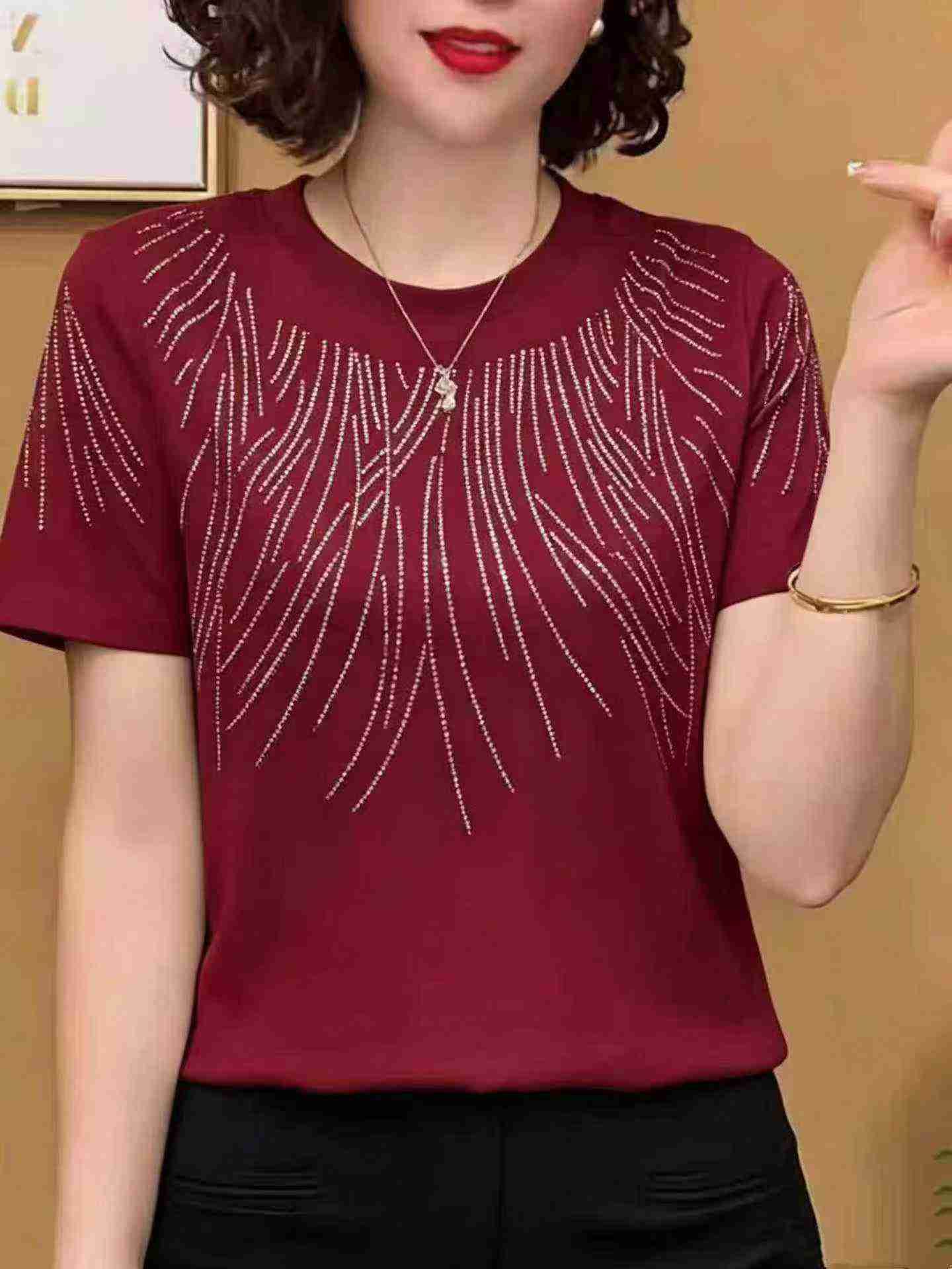 546 Pcs Summer Heavy Rhinestone Short Sleeve T-Shirts - Image 4