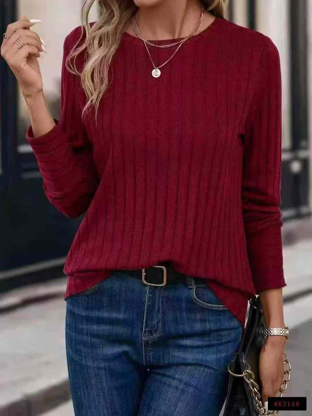 350 PCS Atasan Dasar Lengan Panjang Leher Bulat Potongan Longgar Warna Polos Gaya Eropa-Amerika untuk Musim Gugur dan Musim Dingin, Ukuran XL-6XL - Image 2