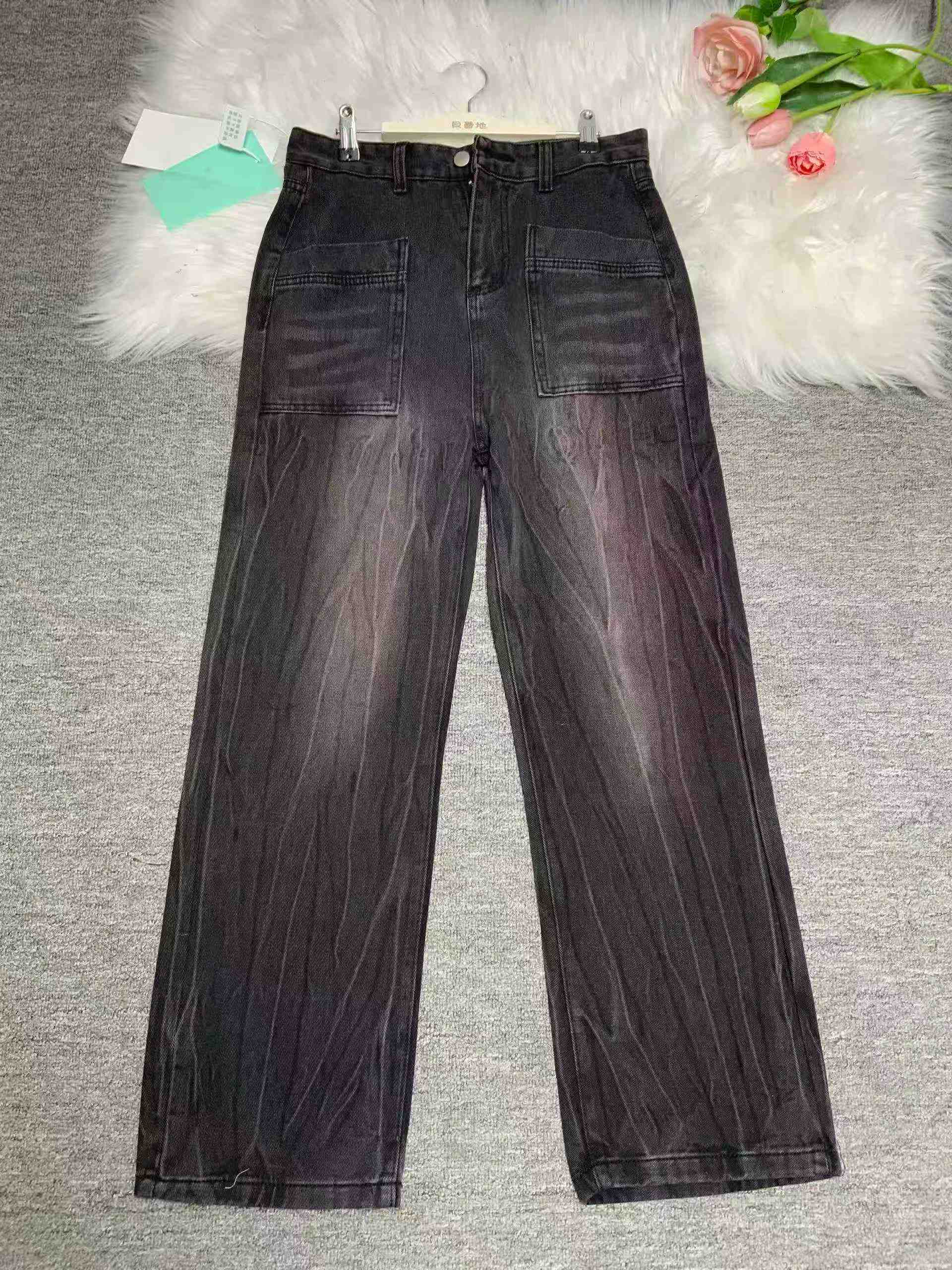 Jeans à jambes larges délavés à dégradé style vintage américain pour hommes, 214 pièces - Image 2