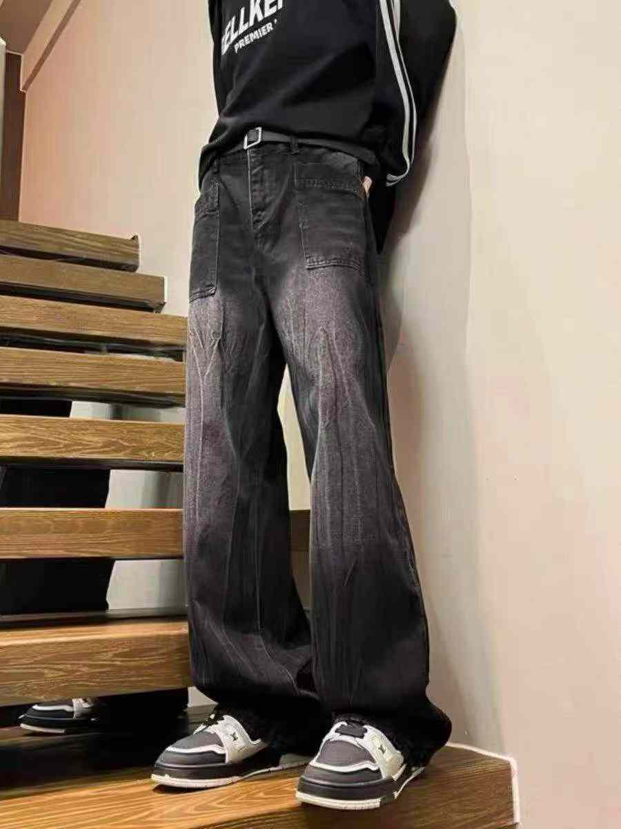 Jeans à jambes larges délavés à dégradé style vintage américain pour hommes, 214 pièces - Image 6