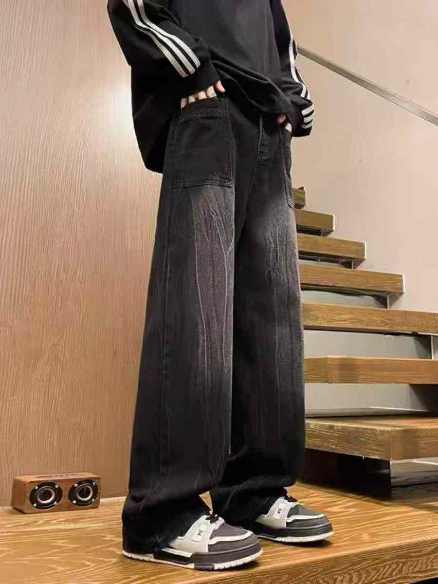 Jeans à jambes larges délavés à dégradé style vintage américain pour hommes, 214 pièces - Image 7
