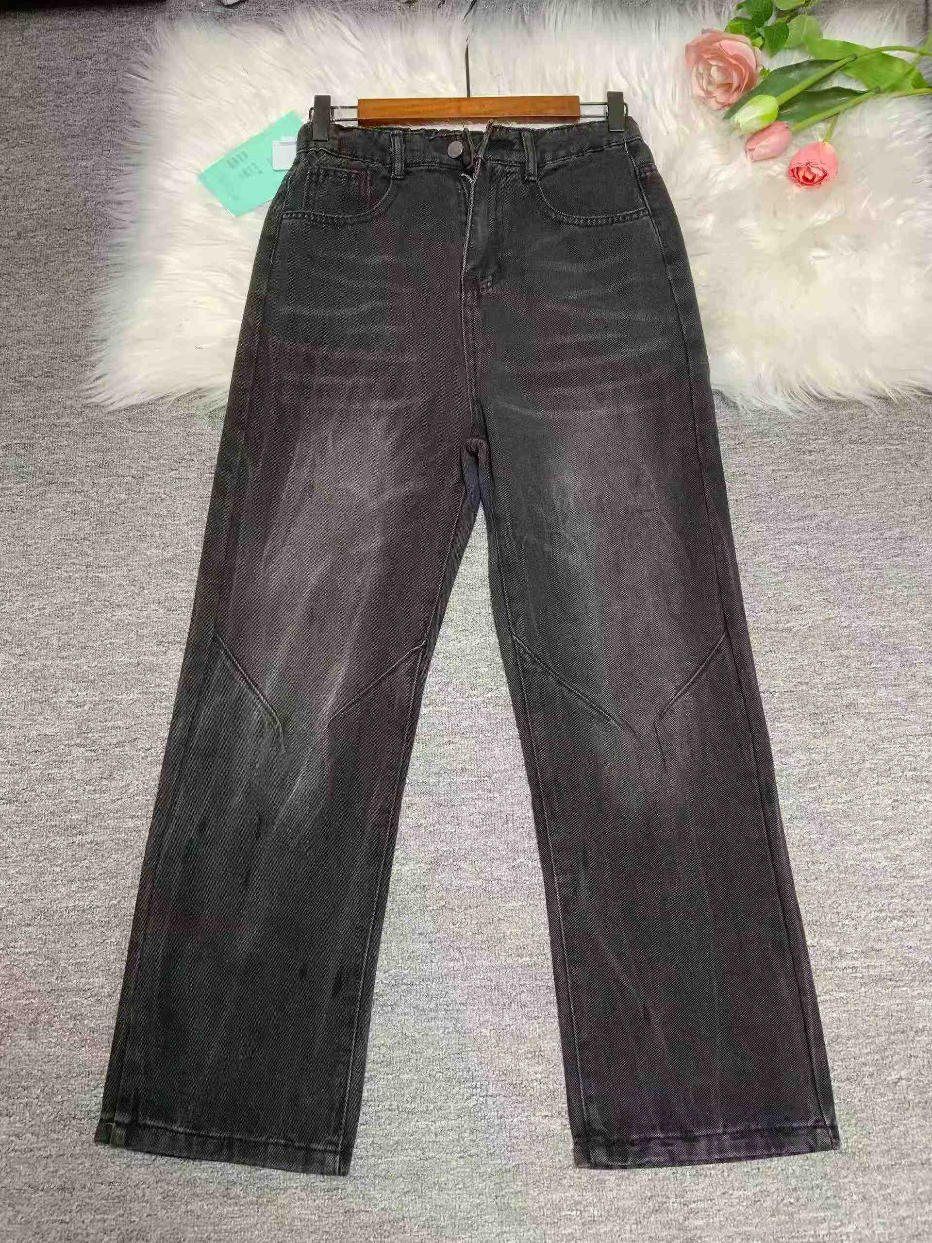 Jeans droit micro-évasé noir pour hommes à motif d'éclairs, ceinture semi-élastique, 161 pièces - Image 3