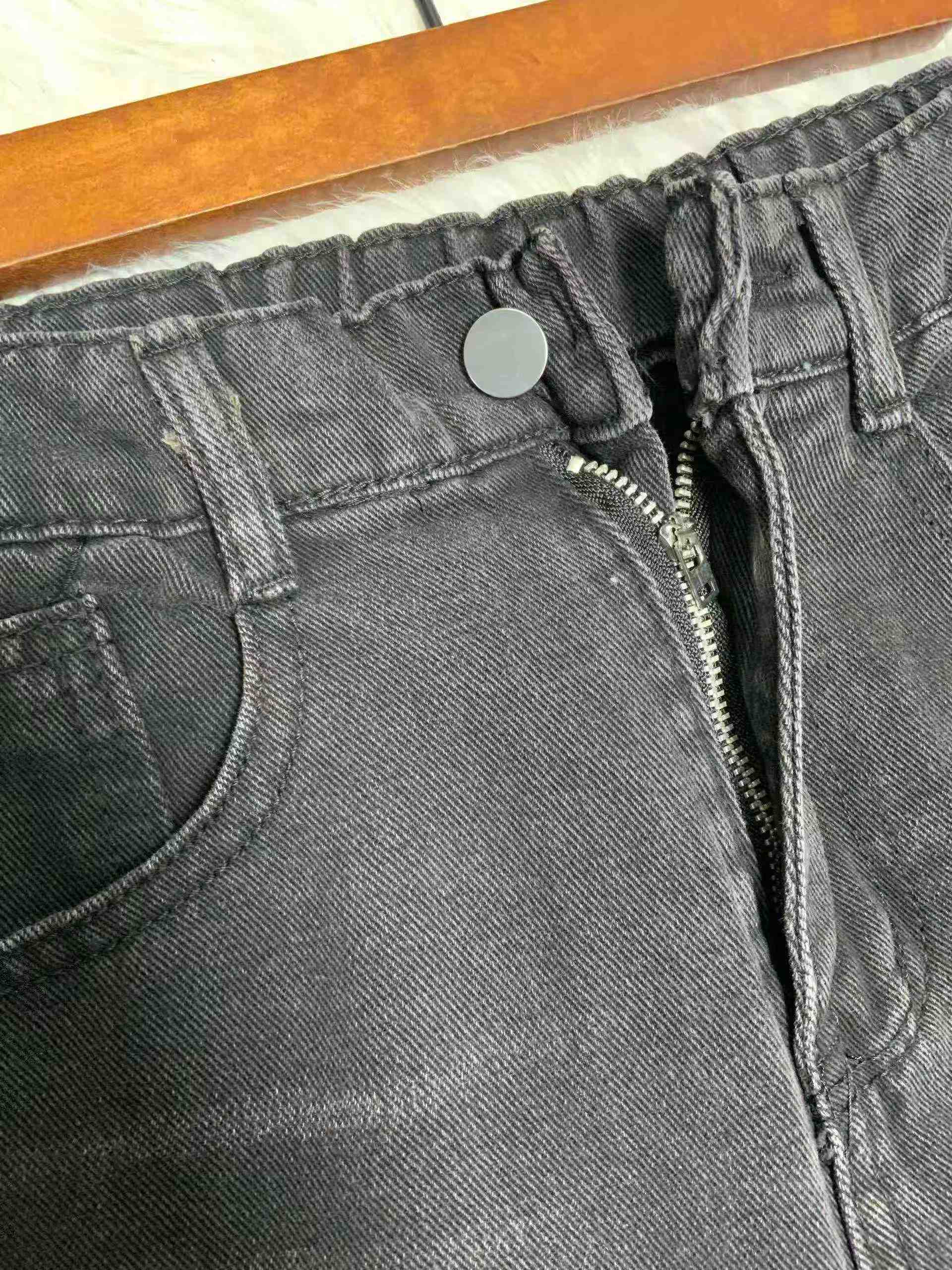 Jeans droit micro-évasé noir pour hommes à motif d'éclairs, ceinture semi-élastique, 161 pièces - Image 4
