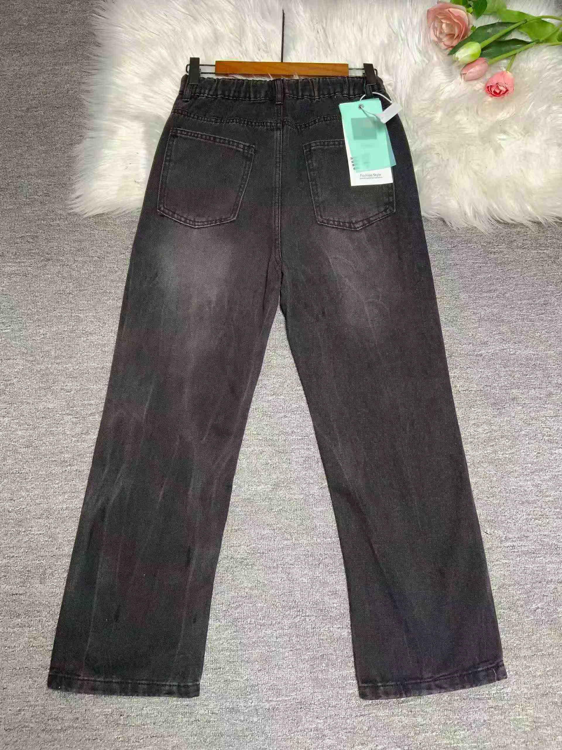 Jeans droit micro-évasé noir pour hommes à motif d'éclairs, ceinture semi-élastique, 161 pièces - Image 6