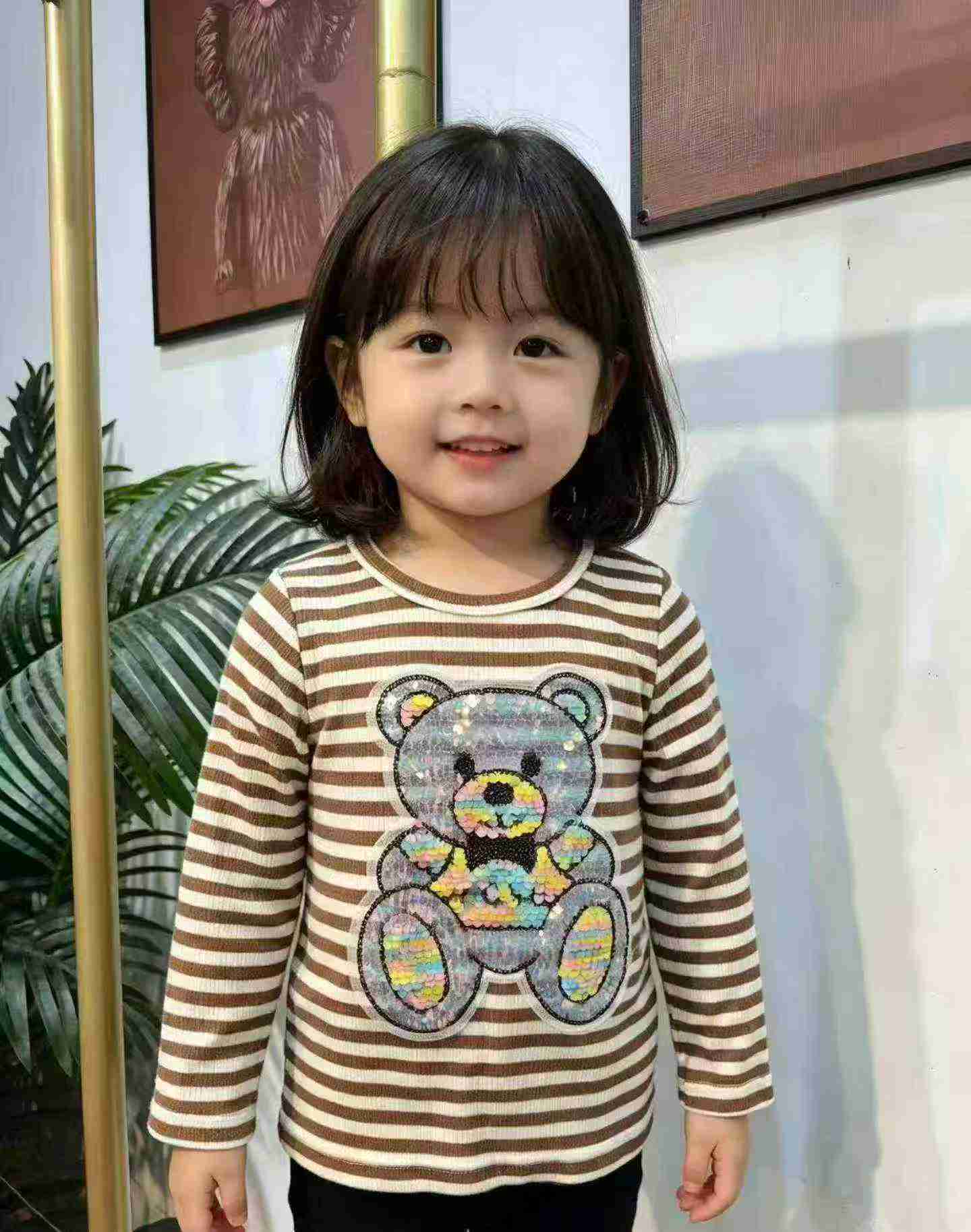 382 Piezas de Camisetas Infantiles de Manga Larga a Rayas de Estilo Coreano - Image 2