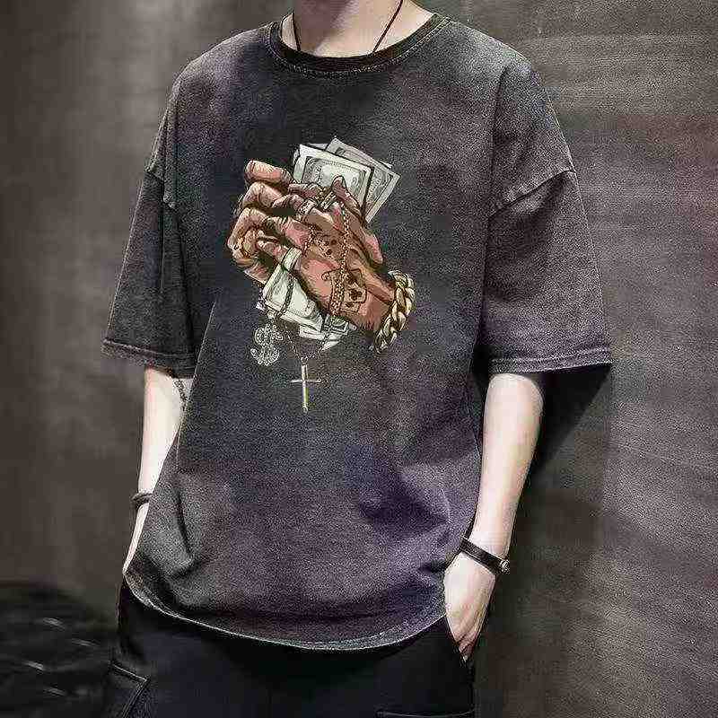 Kaos Lengan Pendek Pria Katun Hitam Vintage Distres, Total 4181 Potong - Image 3