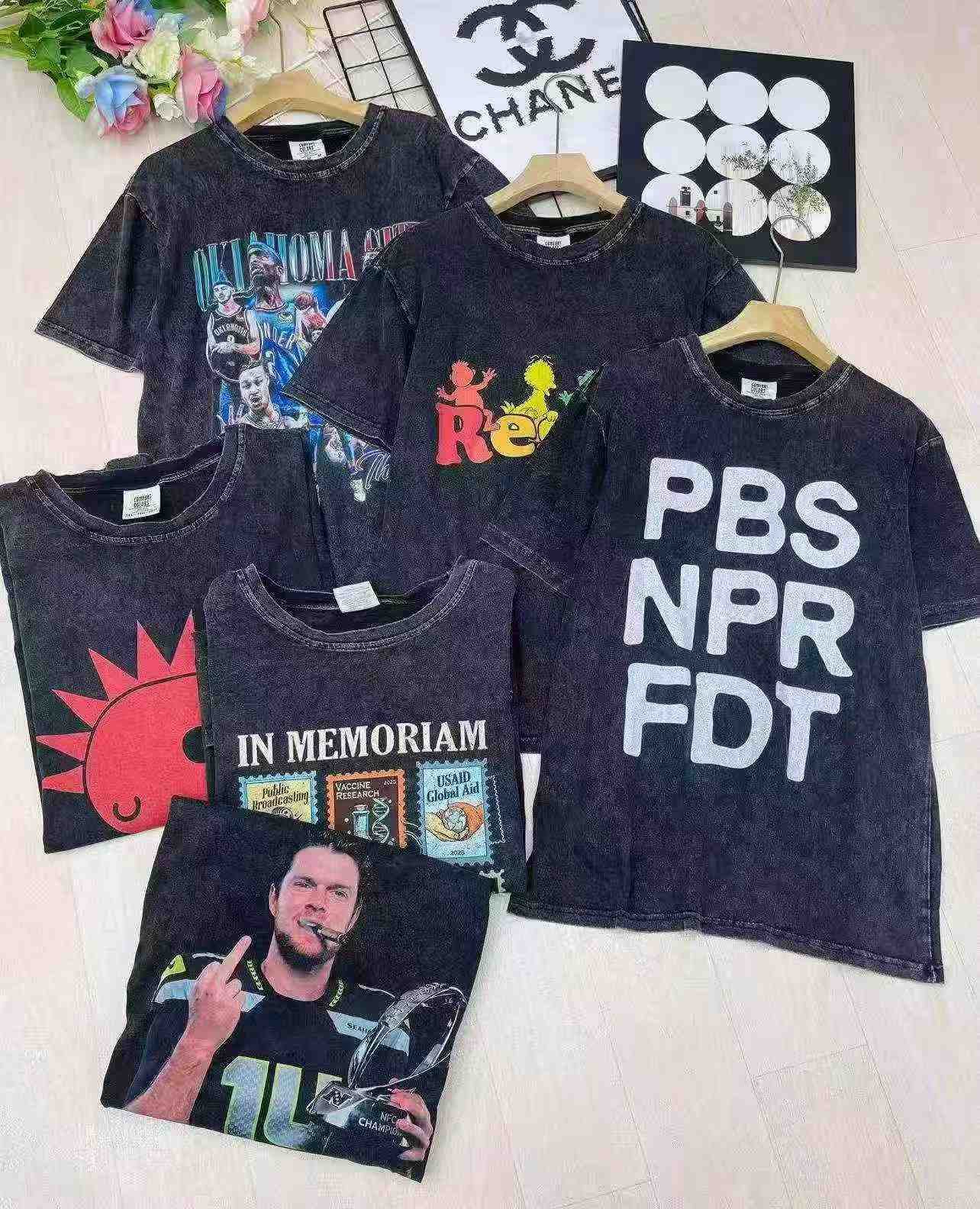 Kaos Lengan Pendek Pria Katun Hitam Vintage Distres, Total 4181 Potong - Image 5