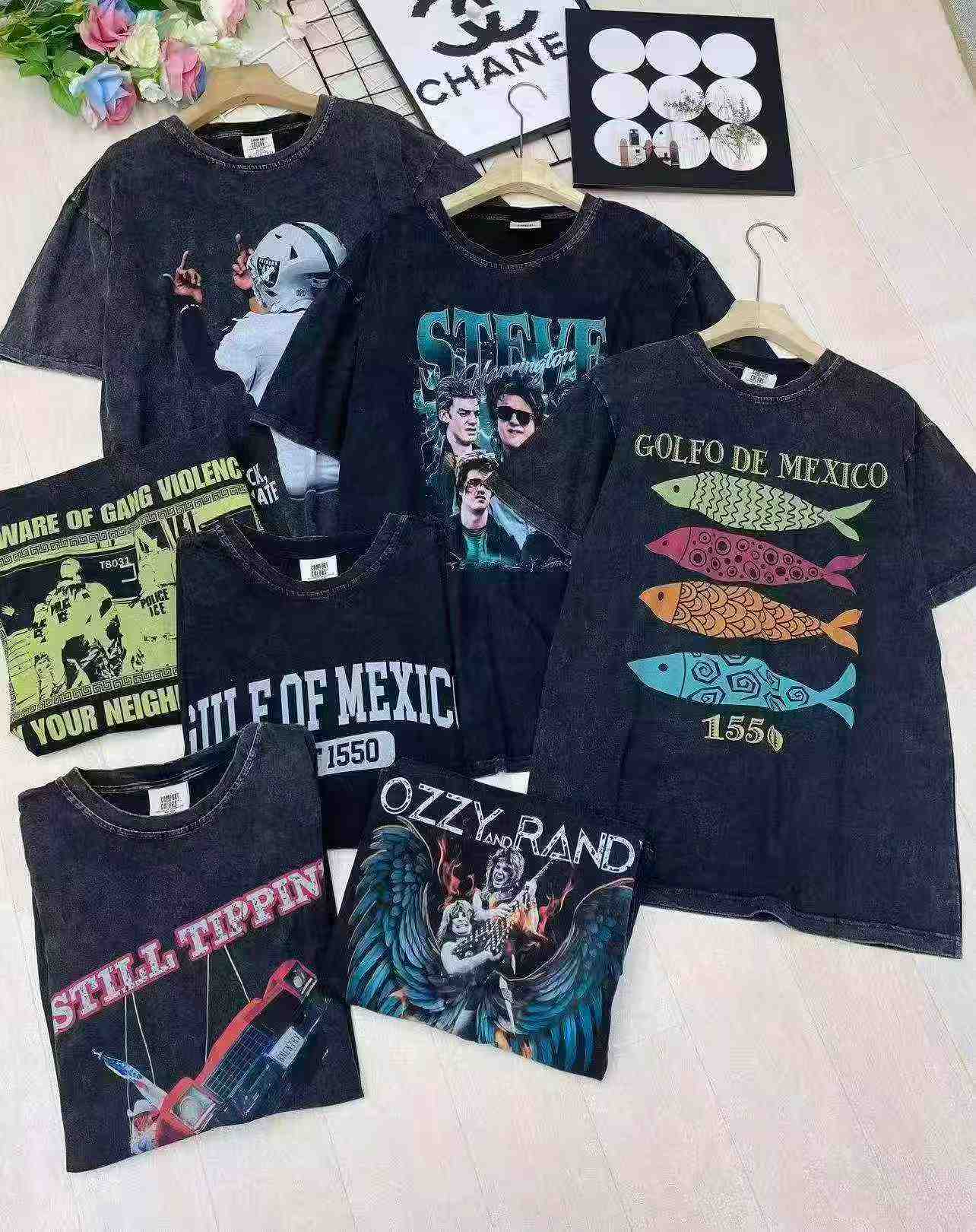 Kaos Lengan Pendek Pria Katun Hitam Vintage Distres, Total 4181 Potong - Image 9