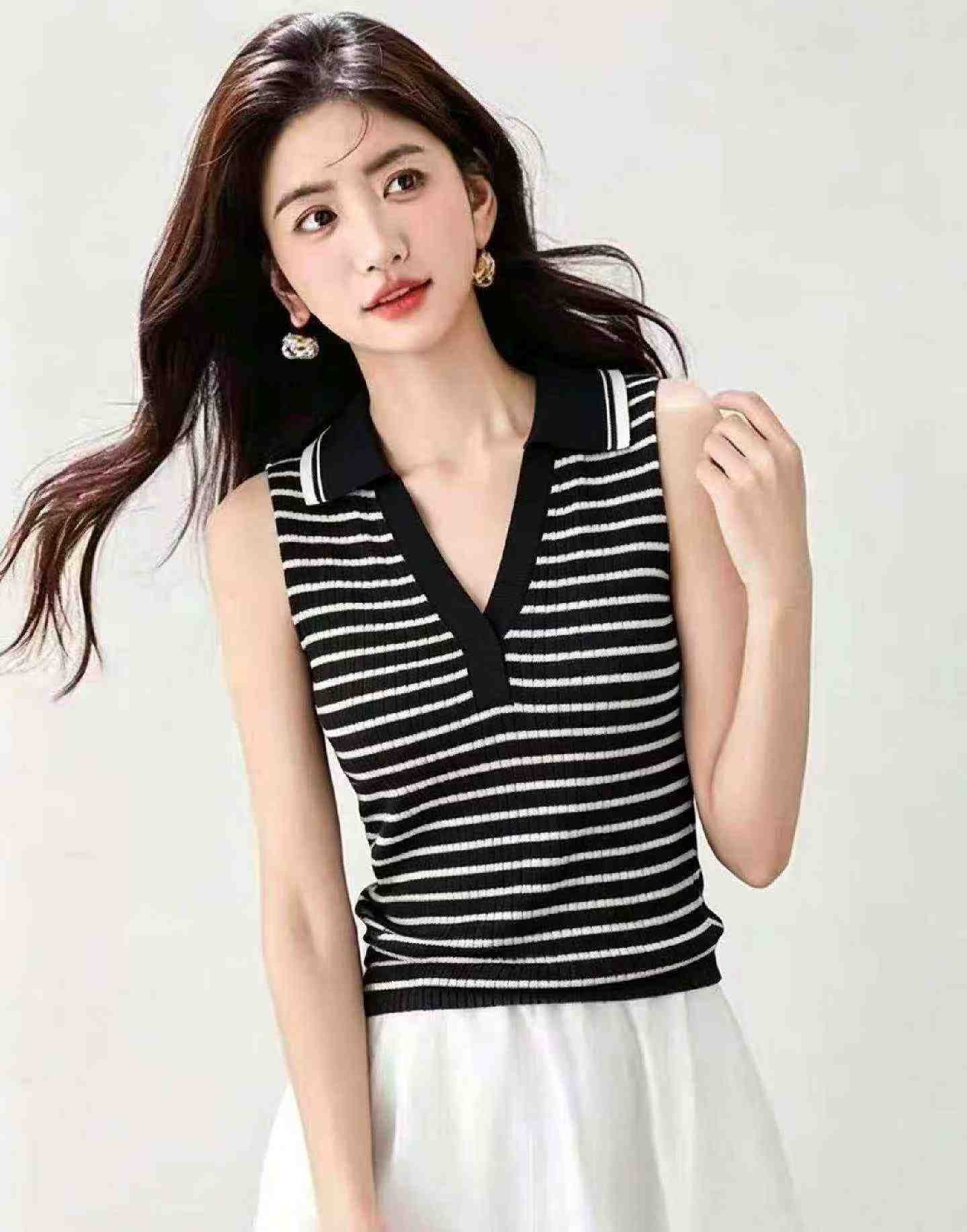 Rompi Rajut Kerah Polo Bahan Sutra Es Elastis Slim Model Retro Baru Musim Panas 171 Pcs - Image 5