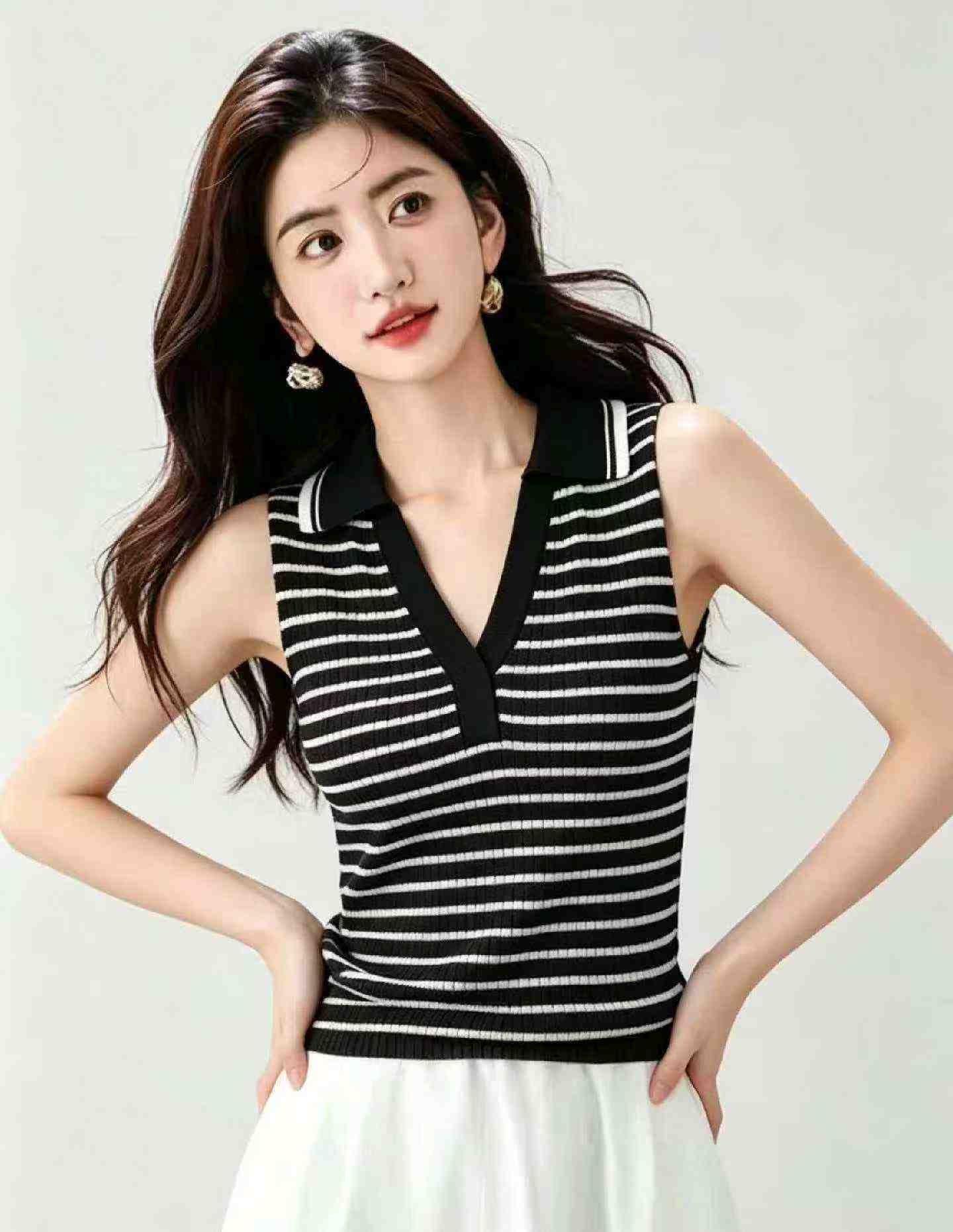 Rompi Rajut Kerah Polo Bahan Sutra Es Elastis Slim Model Retro Baru Musim Panas 171 Pcs - Image 6
