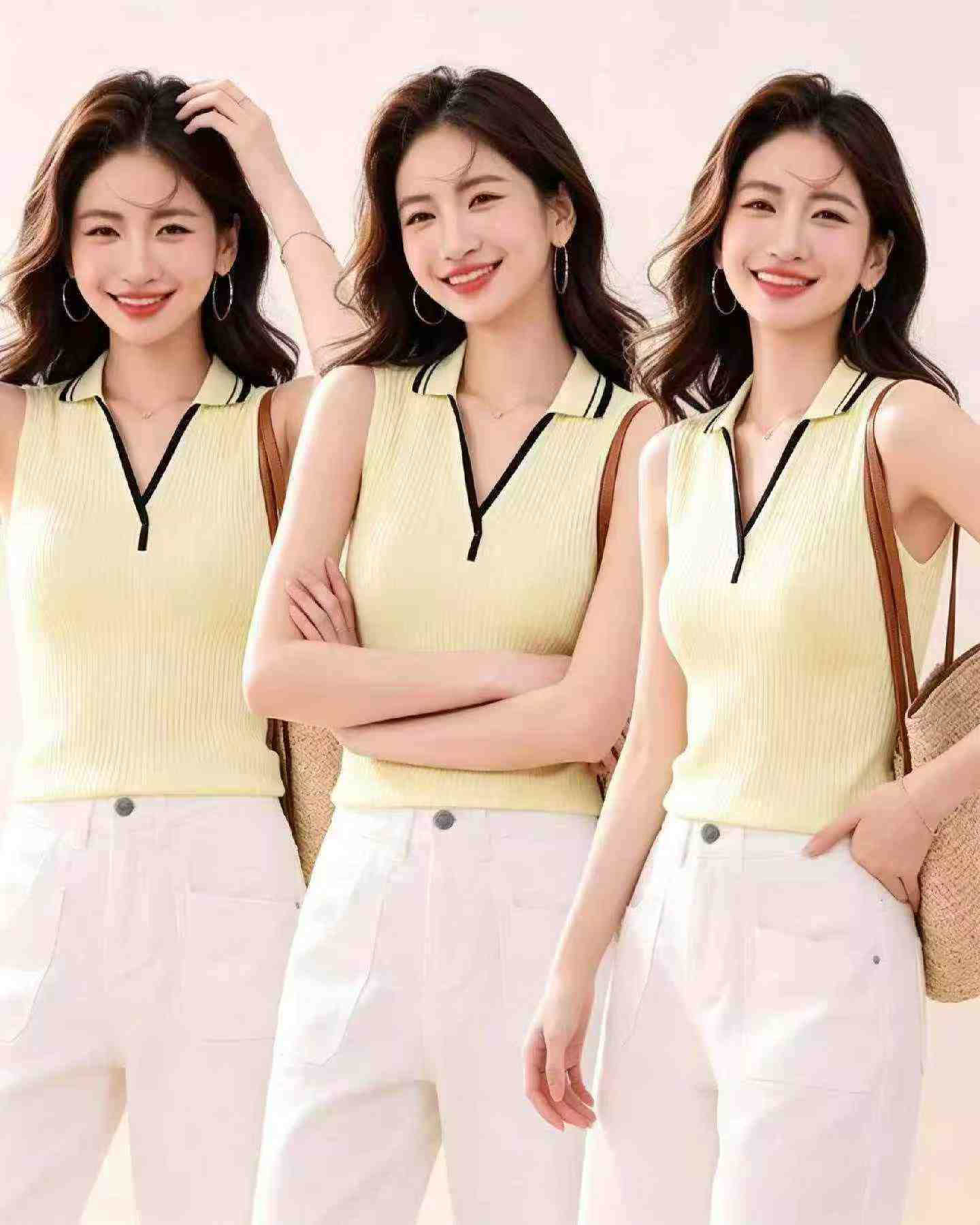 Rompi Rajut Kerah Polo Bahan Sutra Es Elastis Slim Model Retro Baru Musim Panas 171 Pcs - Image 8