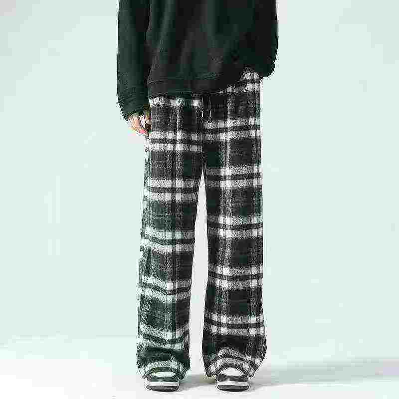 117 Piezas Pantalones Casuales de Lana a Cuadros Estilo Vintage Relajado - Image 5